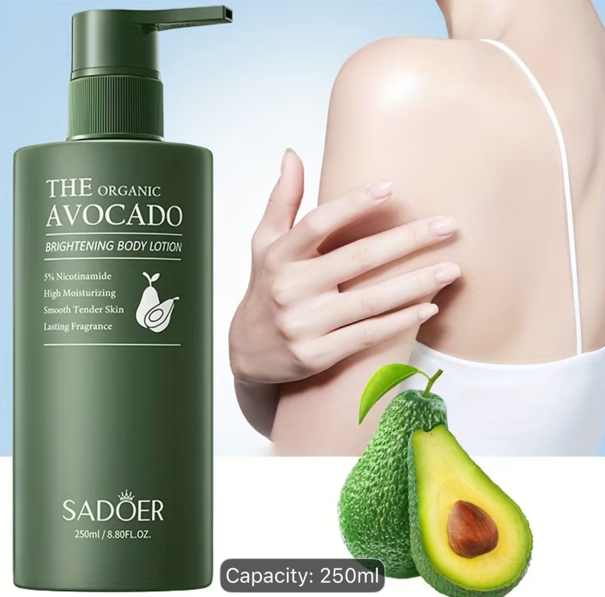 SADOER Organic Avocado Brightening Body Lotion – 250ml Hydrating Body Milk with 5% Nicotinamide 2