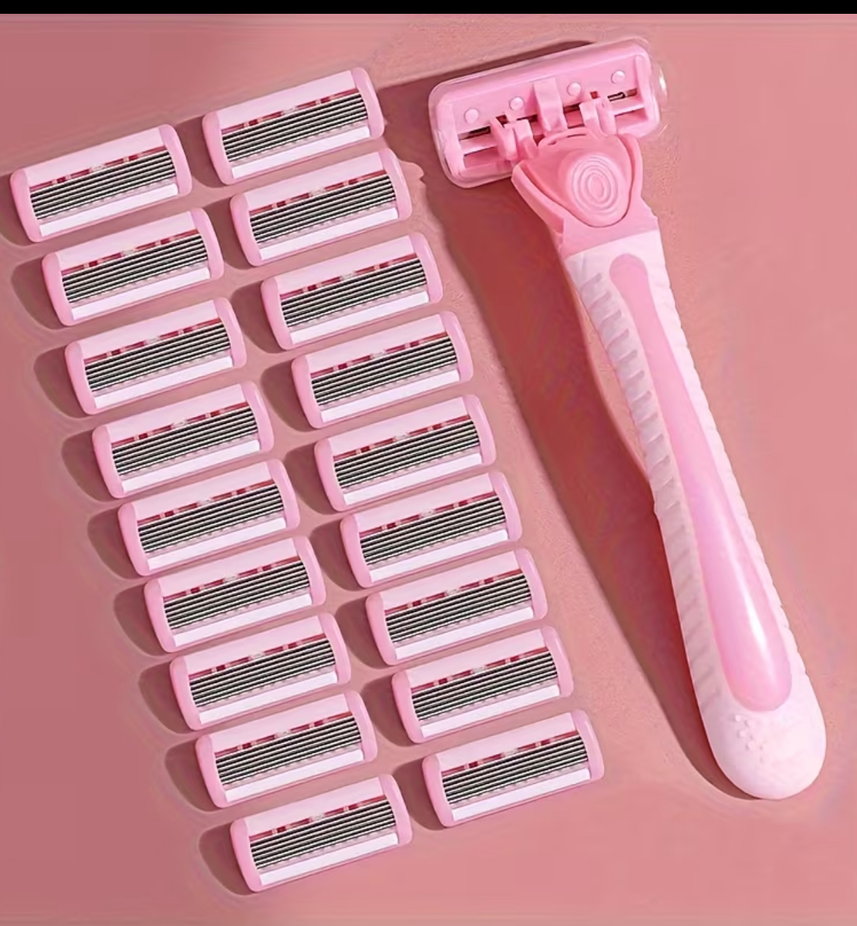 Women's Manual Shaving Razor Set – Pastel Pink Ergonomic Handle with 6 Multi-Blade Refill Cartridges