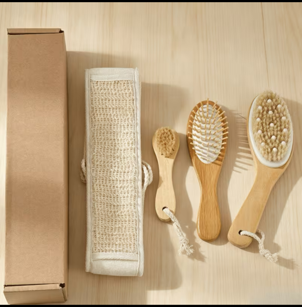 5-Piece Eco-Friendly Wooden Bath & Body Wellness Set – Luxury Shower Loofah and Bristle Brush Collection
