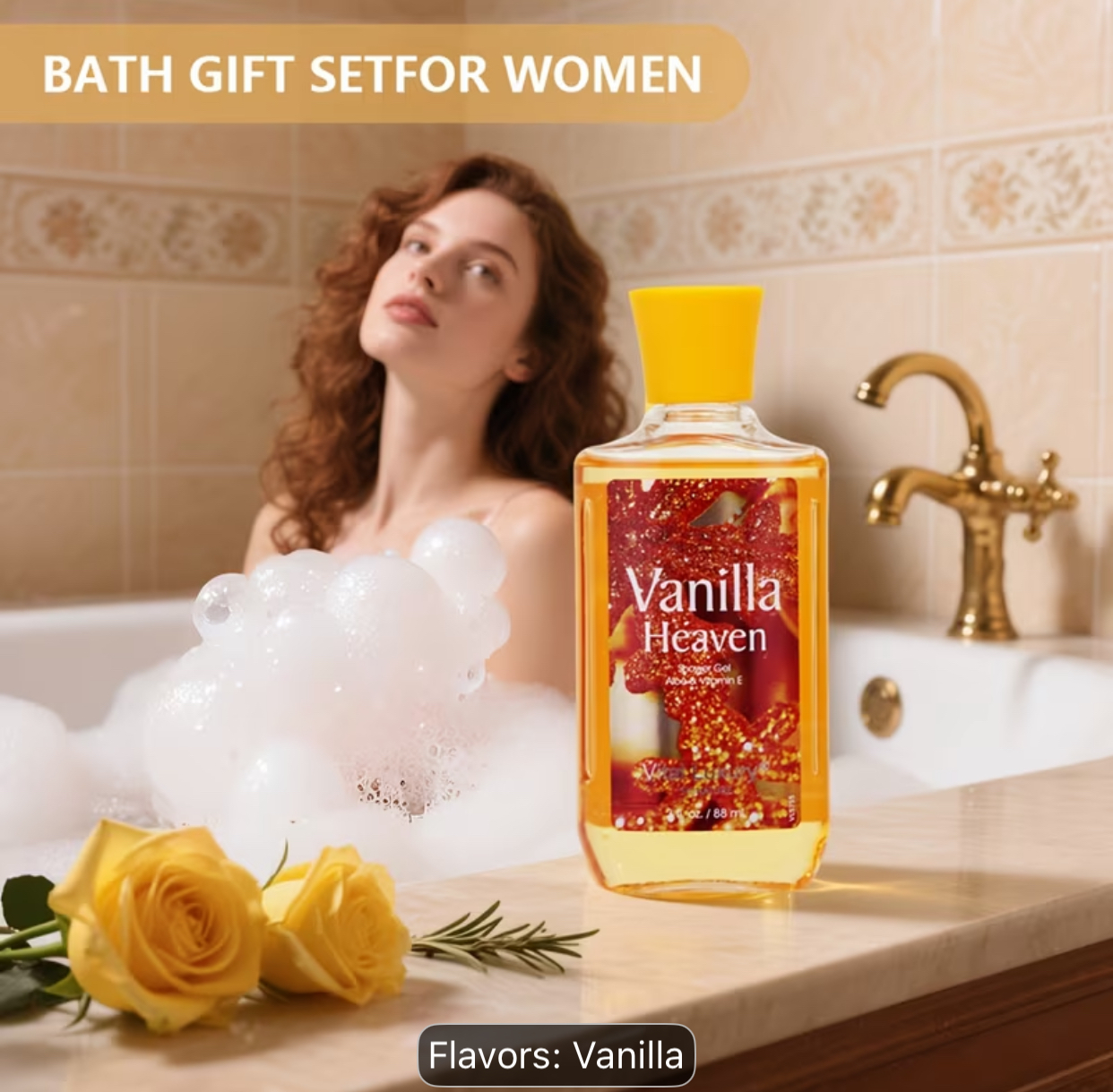 Vanilla Heaven 3-Piece Home Spa & Bath Travel Set – 88ml Body Wash, Lotion & Mist Trio with Pouch 3
