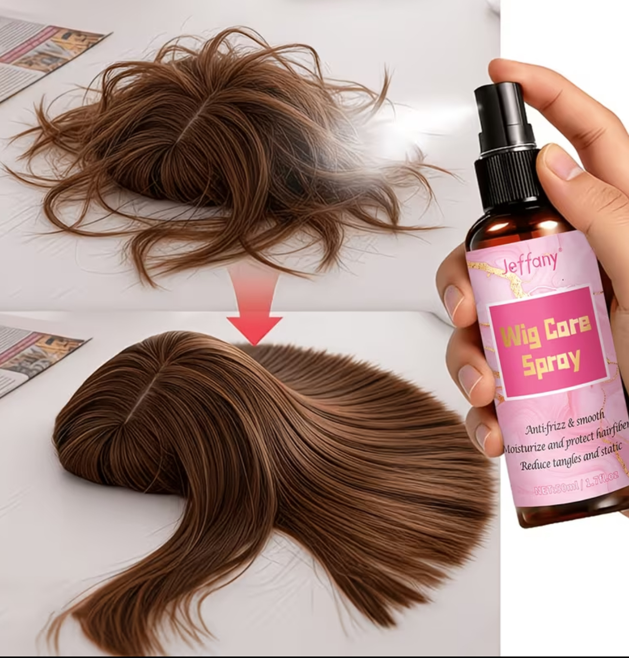 Jeffany Synthetic Wig Care Spray – 50ml Anti-Frizz, Smoothing & Detangling Moisture Mist