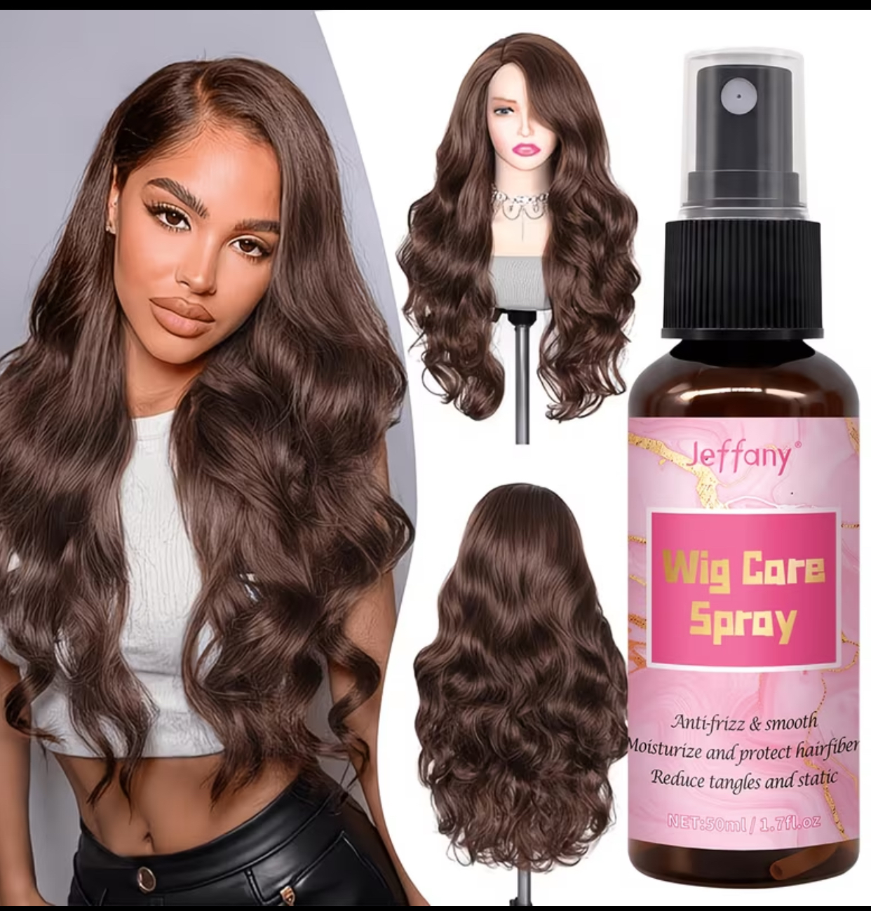Jeffany Synthetic Wig Care Spray – 50ml Anti-Frizz, Smoothing & Detangling Moisture Mist 3