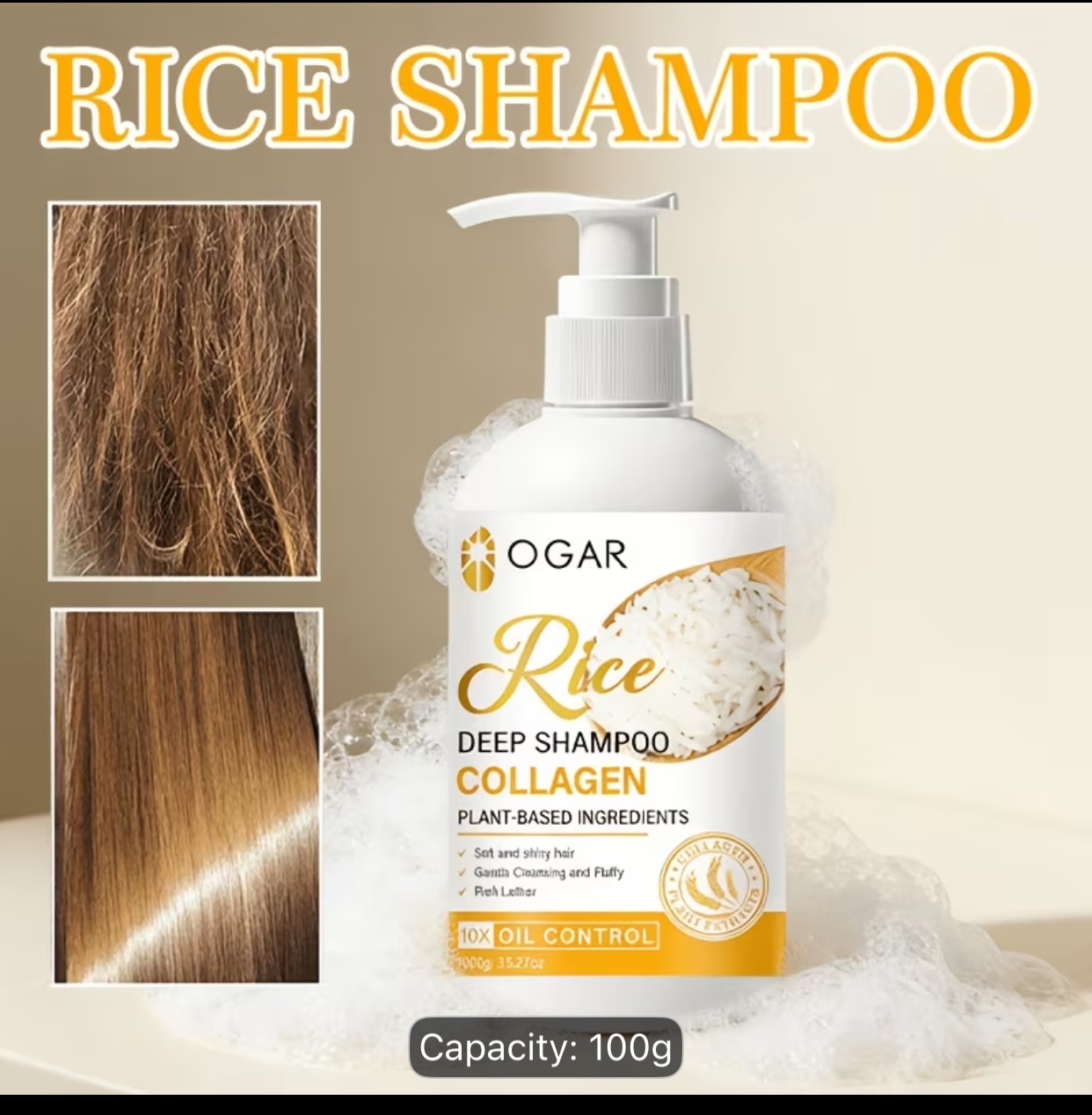 OGAR Rice Water & Collagen Deep Shampoo – 100g Intensive Plant-Based Oil Control Formula 2