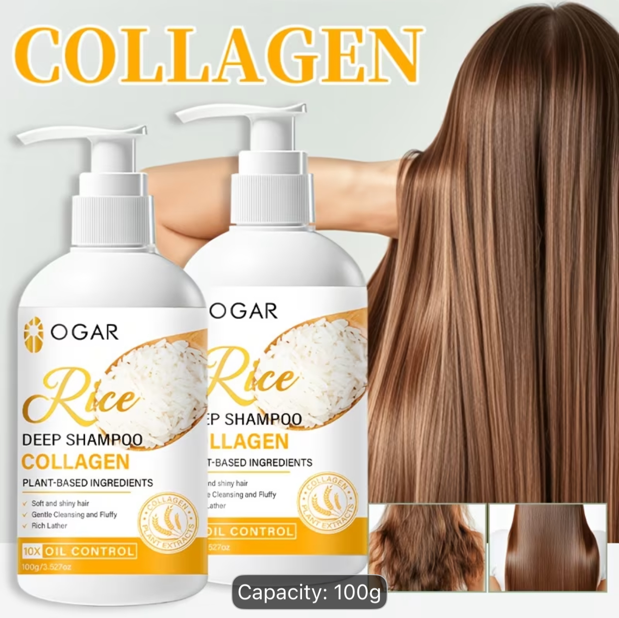 OGAR Rice Water & Collagen Deep Shampoo – 100g Intensive Plant-Based Oil Control Formula 3