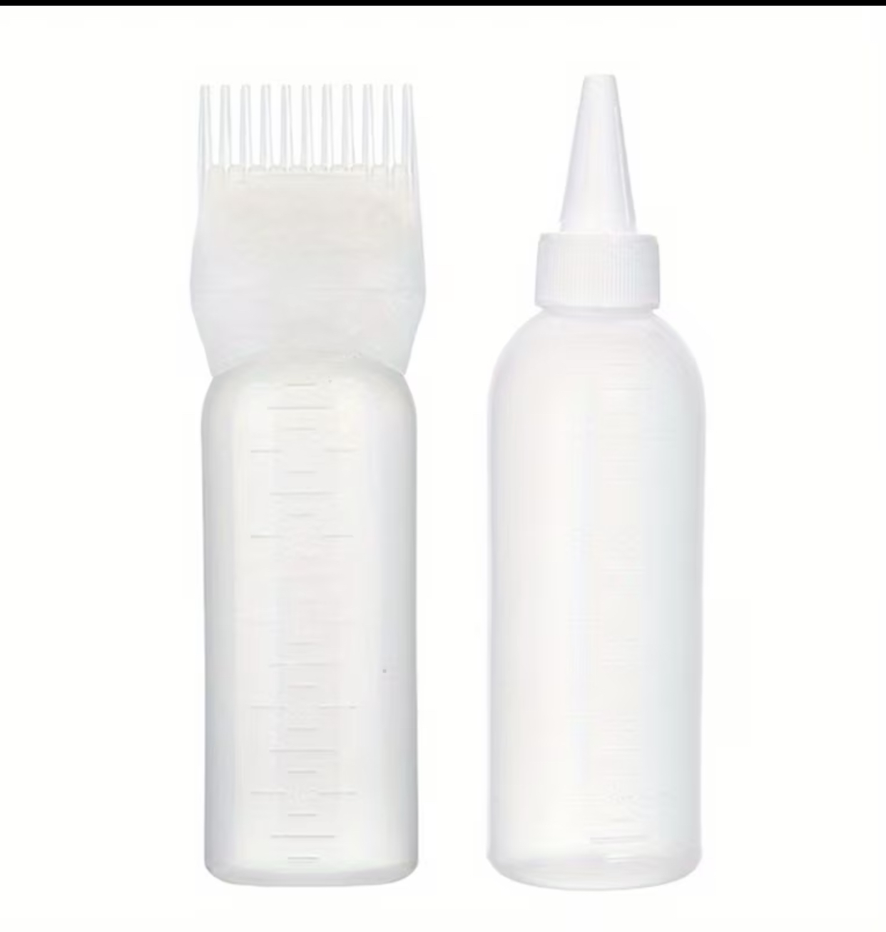 Dual-Piece Hair Dye & Root Applicator Bottle Set – Transparent Gray Fluid Measurement Containers 2
