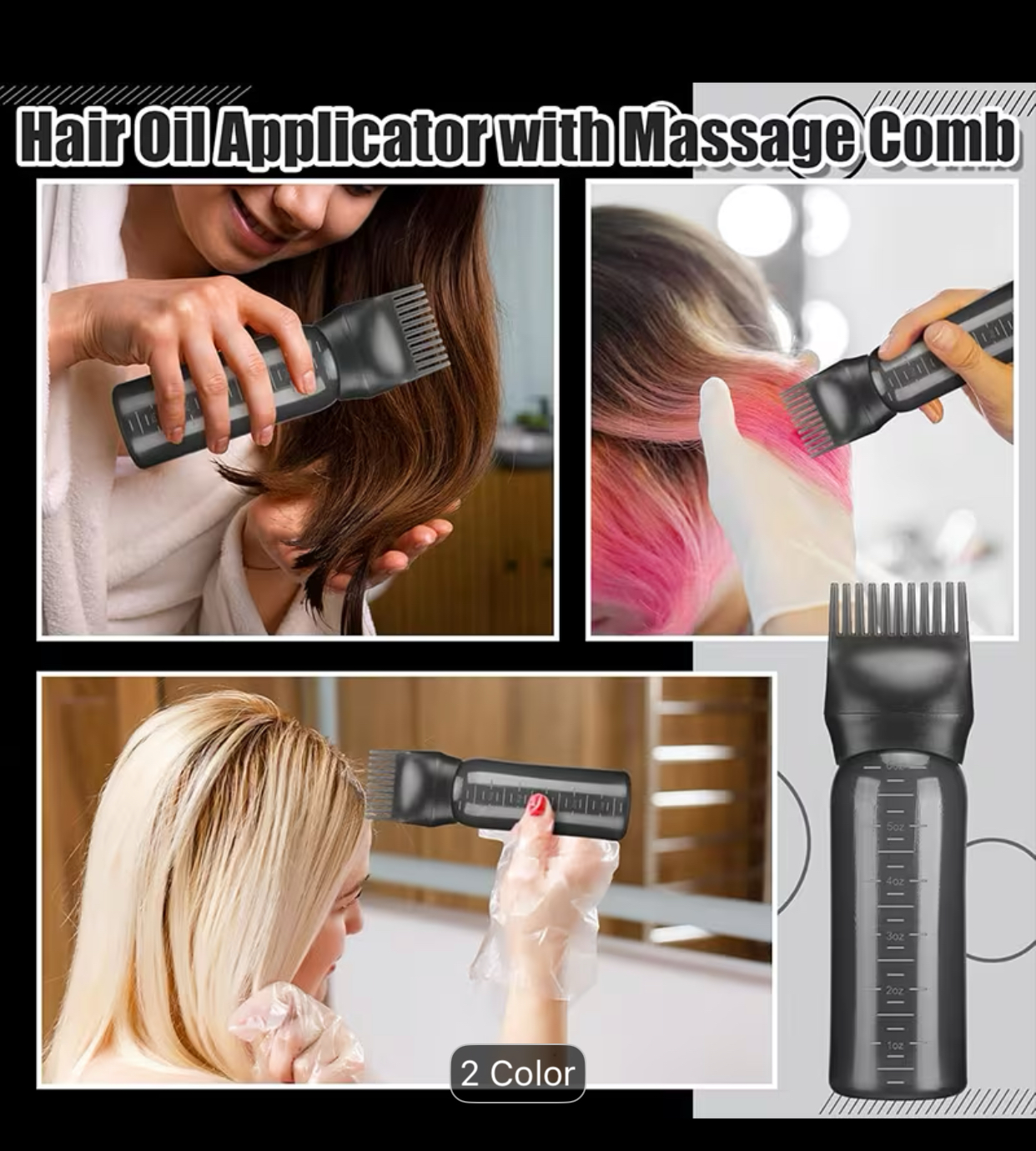 Dual-Piece Hair Dye & Root Applicator Bottle Set – Transparent Gray Fluid Measurement Containers