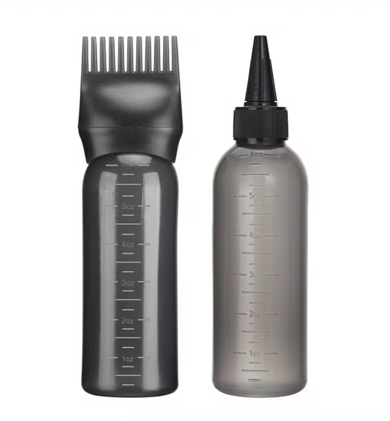 Dual-Piece Hair Dye & Root Applicator Bottle Set – Transparent Gray Fluid Measurement Containers 3
