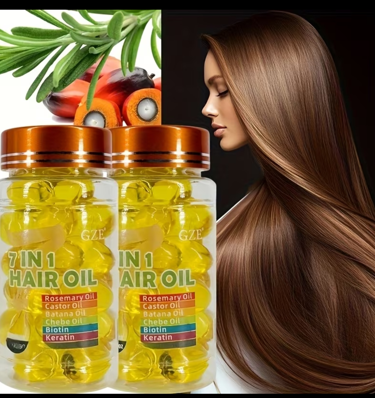 GZE 7-in-1 Hair & Scalp Nourishing Oil Capsules – Rosemary, Castor & Batana Intensive Repair Serum