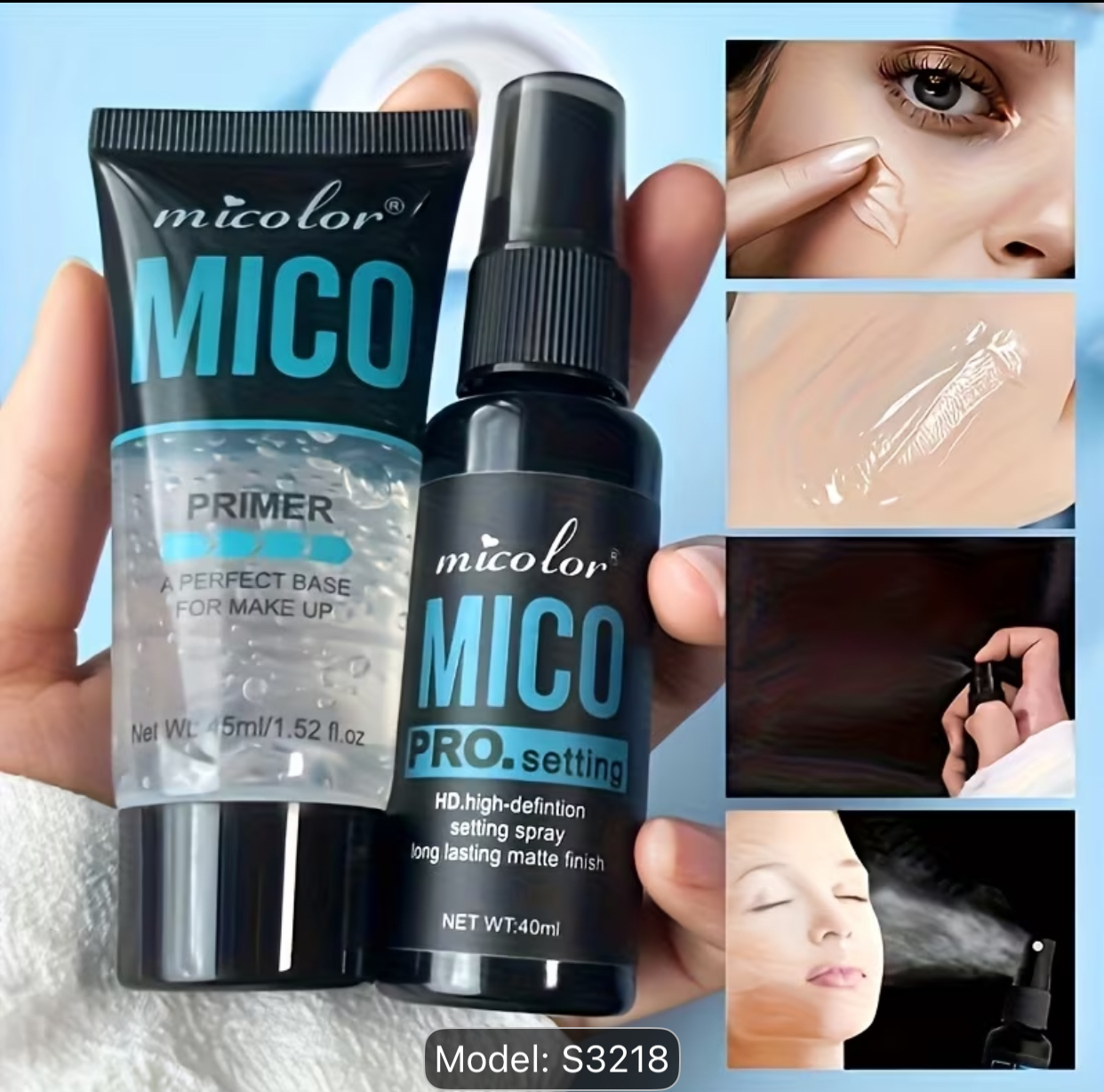 Micolor MICO Face Primer & PRO Setting Spray Duo – Matte Long-Lasting Makeup Prep & Set Kit