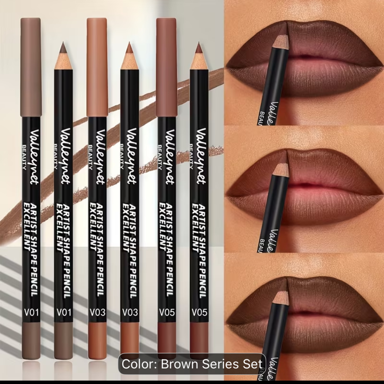 Valleynet Beauty Artist Shape Pencil Set – V03 Waterproof Matte Brown Lip & Eye Liners