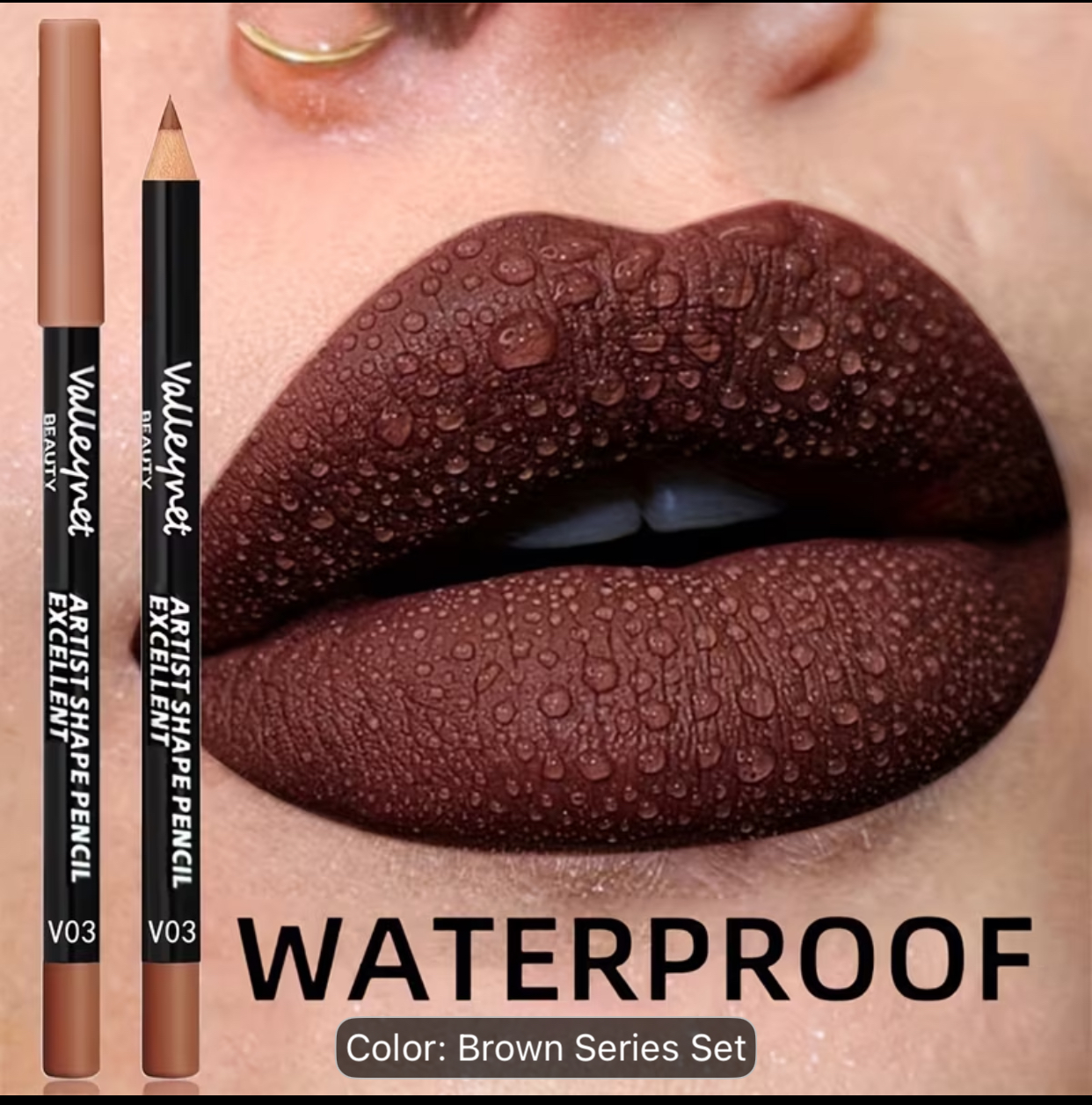 Valleynet Beauty Artist Shape Pencil Set – V03 Waterproof Matte Brown Lip & Eye Liners 2