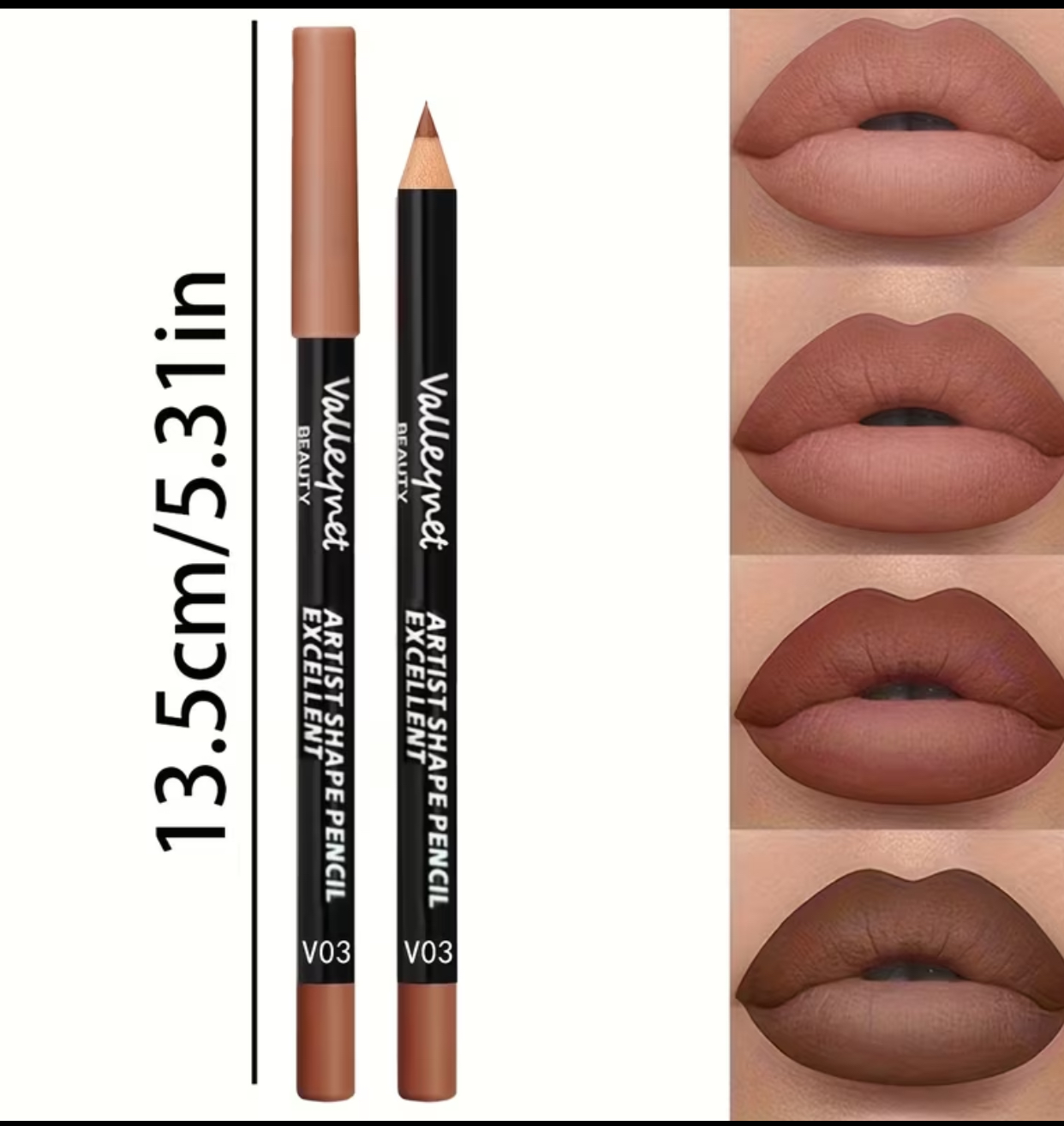 Valleynet Beauty Artist Shape Pencil Set – V03 Waterproof Matte Brown Lip & Eye Liners 3