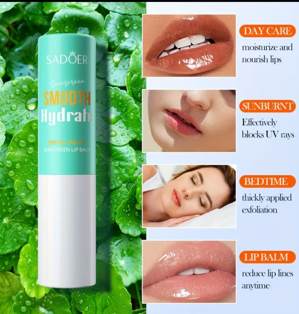 SADOER Smooth Hydrate Sunscreen Lip Balm – 3g Protective SPF 15+ PA+++ Moisture Stick 2