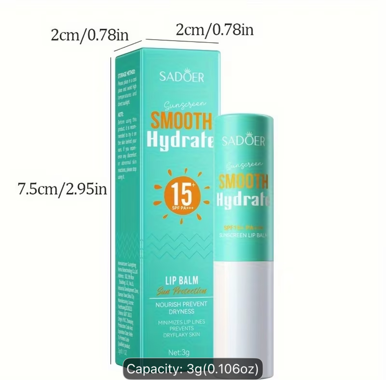 SADOER Smooth Hydrate Sunscreen Lip Balm – 3g Protective SPF 15+ PA+++ Moisture Stick 3