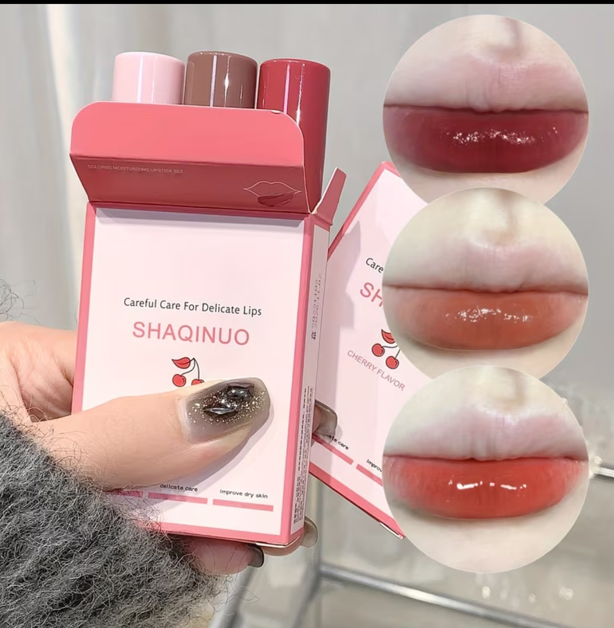 SHAQINUO High-Shine Tinted Lip Balm Trio – 3-Piece Pack of Nourishing Lip Glazes