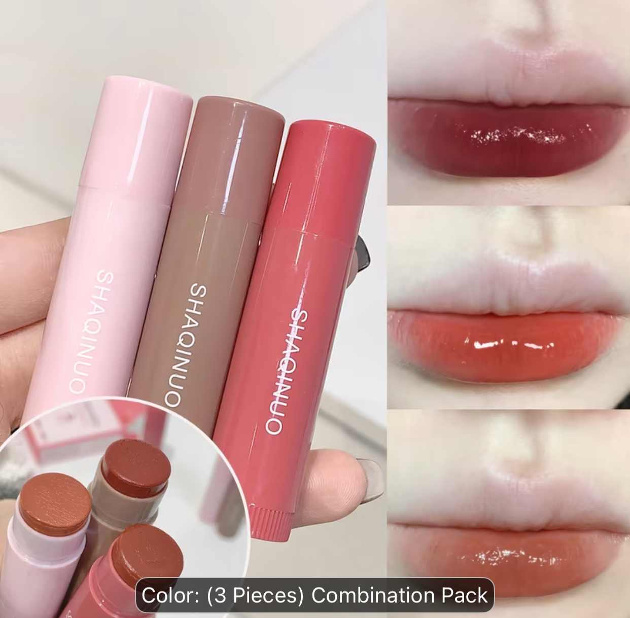 SHAQINUO High-Shine Tinted Lip Balm Trio – 3-Piece Pack of Nourishing Lip Glazes 2