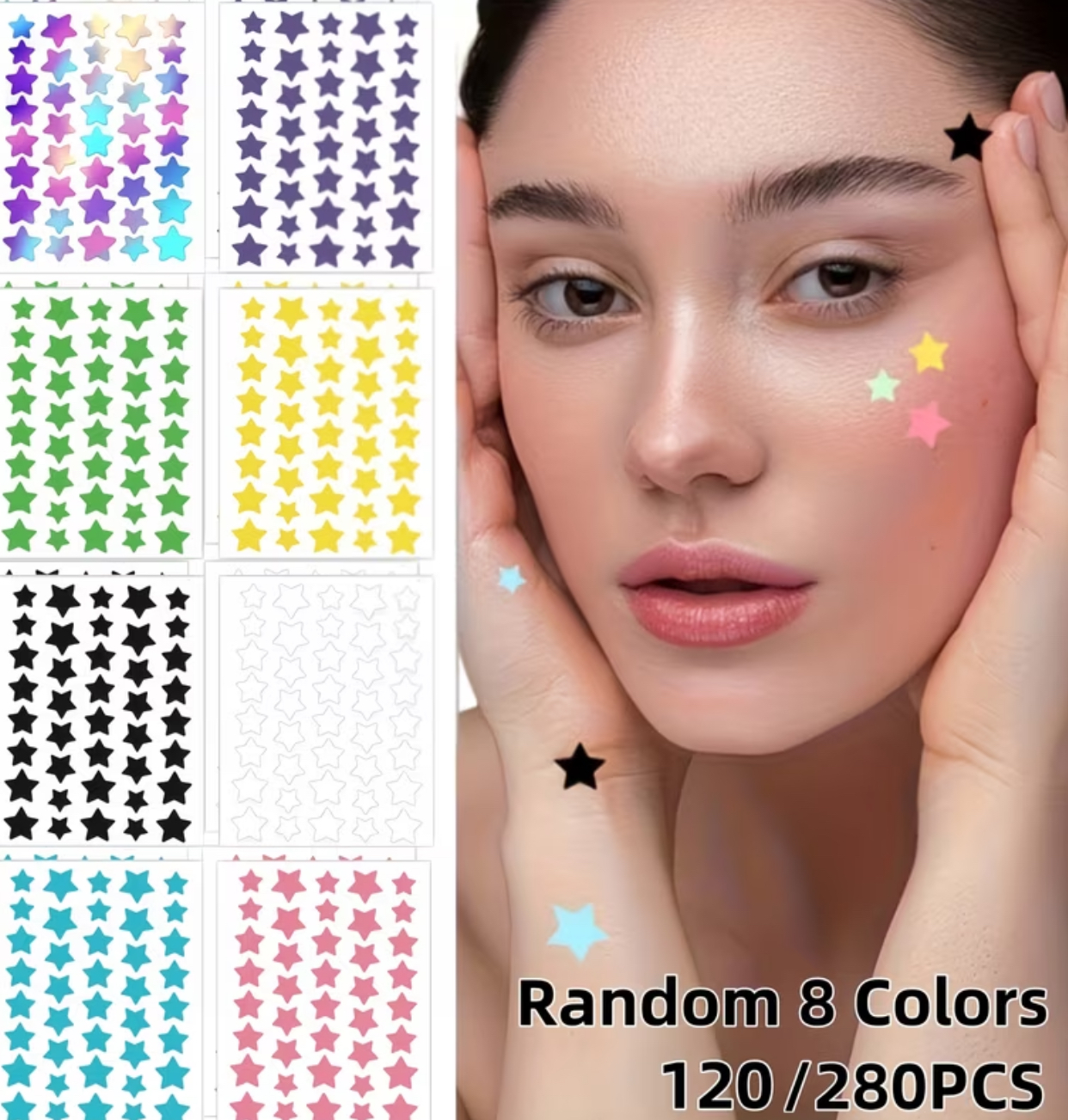 Colorful Star-Shaped Hydrocolloid Acne Pimple Patches – Waterproof Blemish Treatment Absorbing Cover Stickers, Random 8 Colors (120/280 Count)