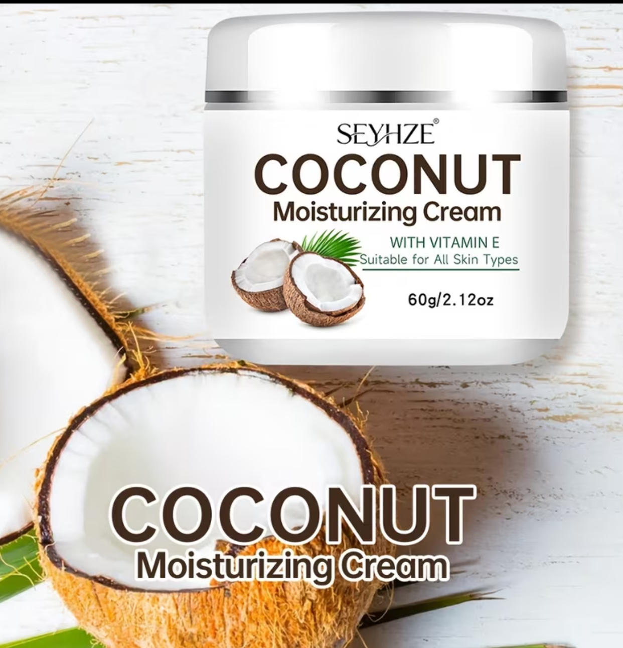 SEYHZE Coconut Moisturizing Cream with Vitamin E – Nourishing and Hydrating All-Skin-Types Daily Facial and Body Moisturizer (60g) 2