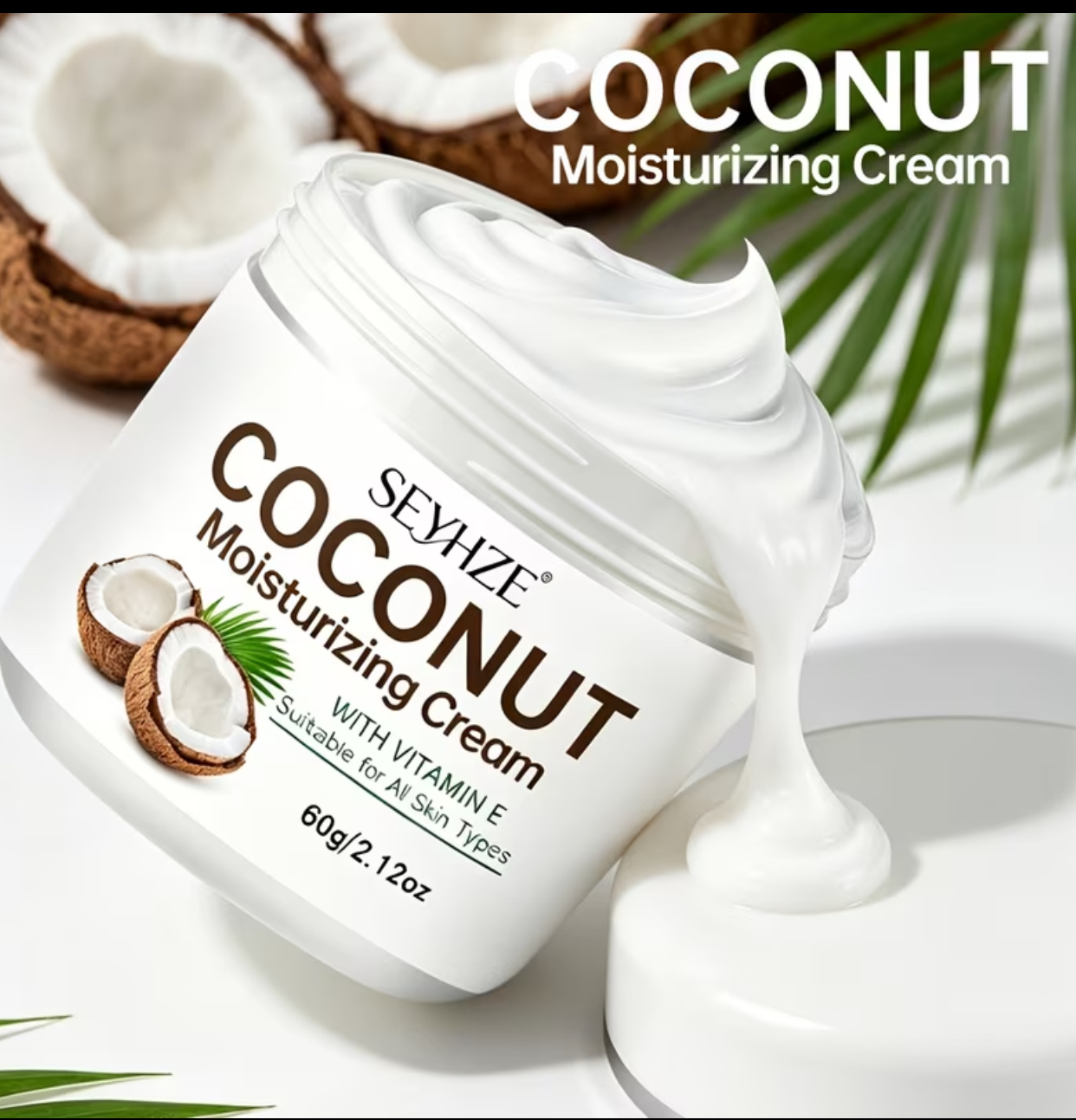 SEYHZE Coconut Moisturizing Cream with Vitamin E – Nourishing and Hydrating All-Skin-Types Daily Facial and Body Moisturizer (60g) 3