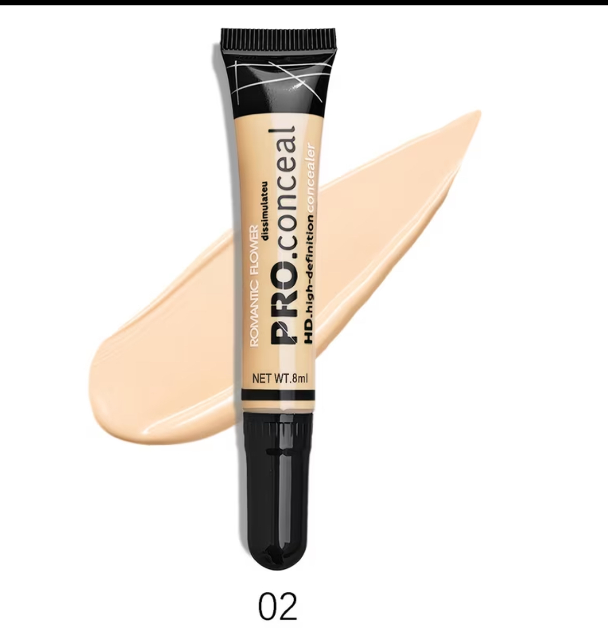 Romantic Flower PRO.Conceal HD High-Definition Liquid Concealer Tube – Crease-Resistant Brightening & Correcting Makeup Base (#01 Light Beige, 8ml) 2