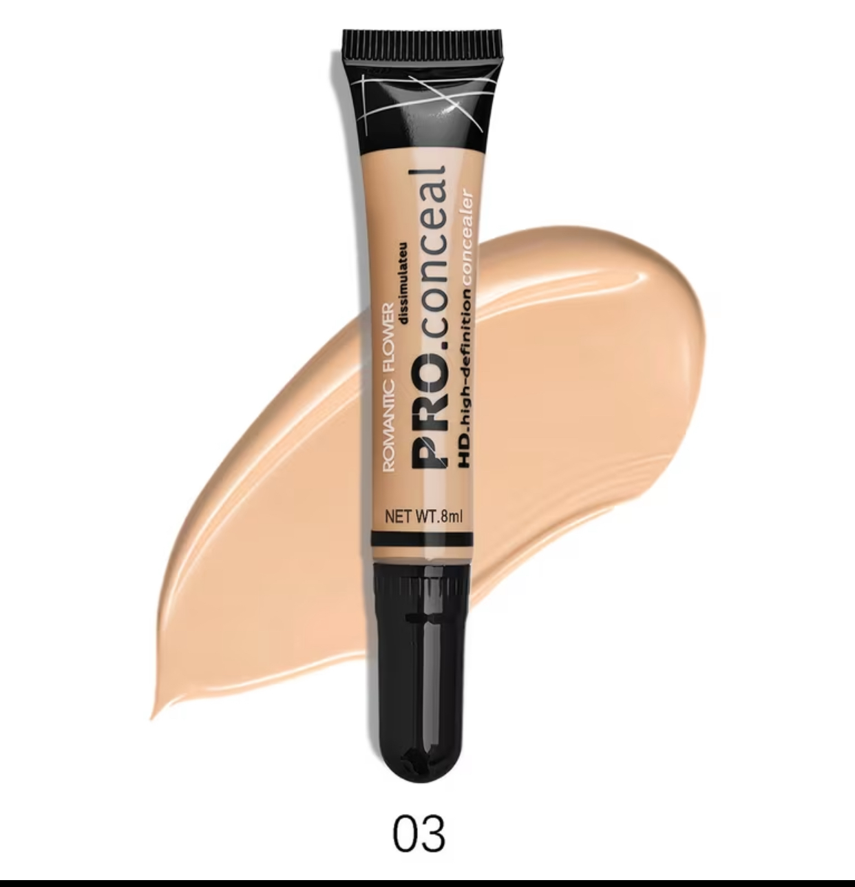 Romantic Flower PRO.Conceal HD High-Definition Liquid Concealer Tube – Crease-Resistant Brightening & Correcting Makeup Base (#01 Light Beige, 8ml) 3