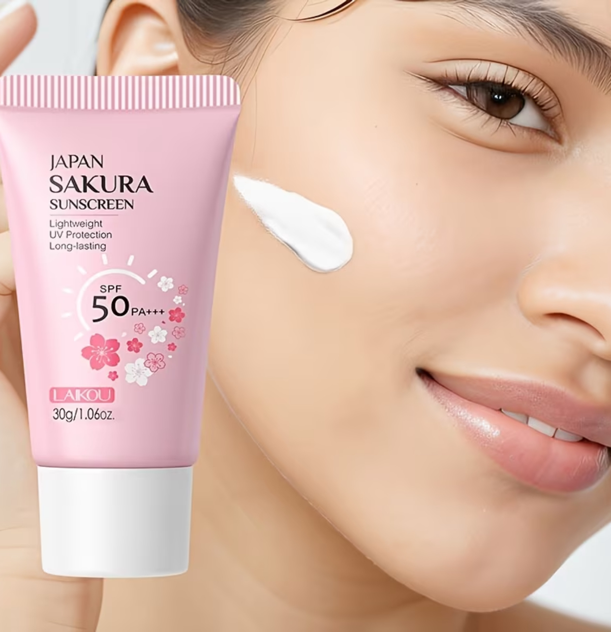 LAIKOU Japan Sakura Sunscreen SPF 50+ PA+++ – Lightweight Long-Lasting UV Protection & Skin Brightening Facial Sun Shield (30g)