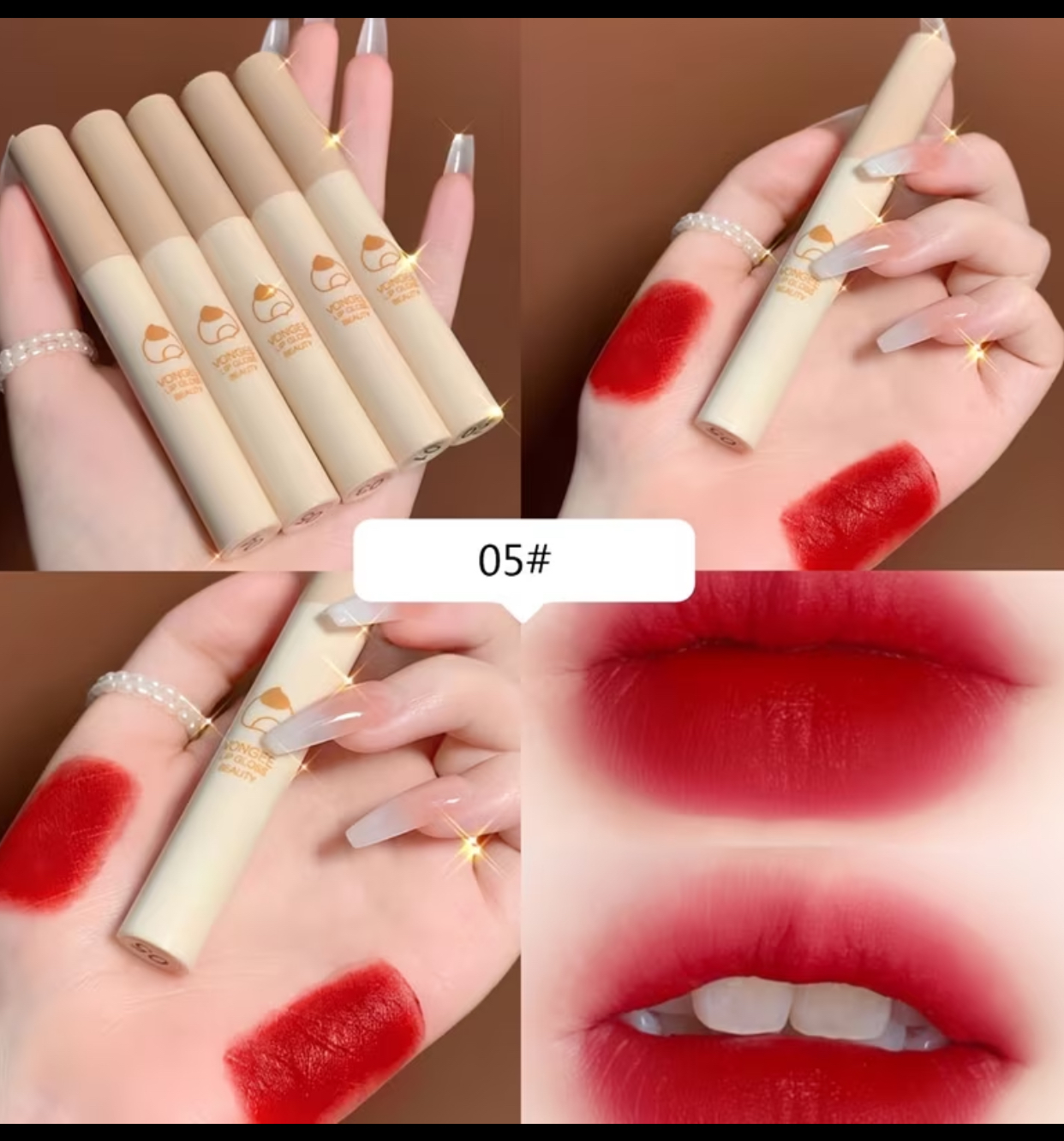 VONGEE Chestnut Velvet Lip Glaze 5-Piece Gift Set – Long-Lasting Matte Liquid Lipstick Set with Smooth Lip Tint Swatches (#01 to #05) 2