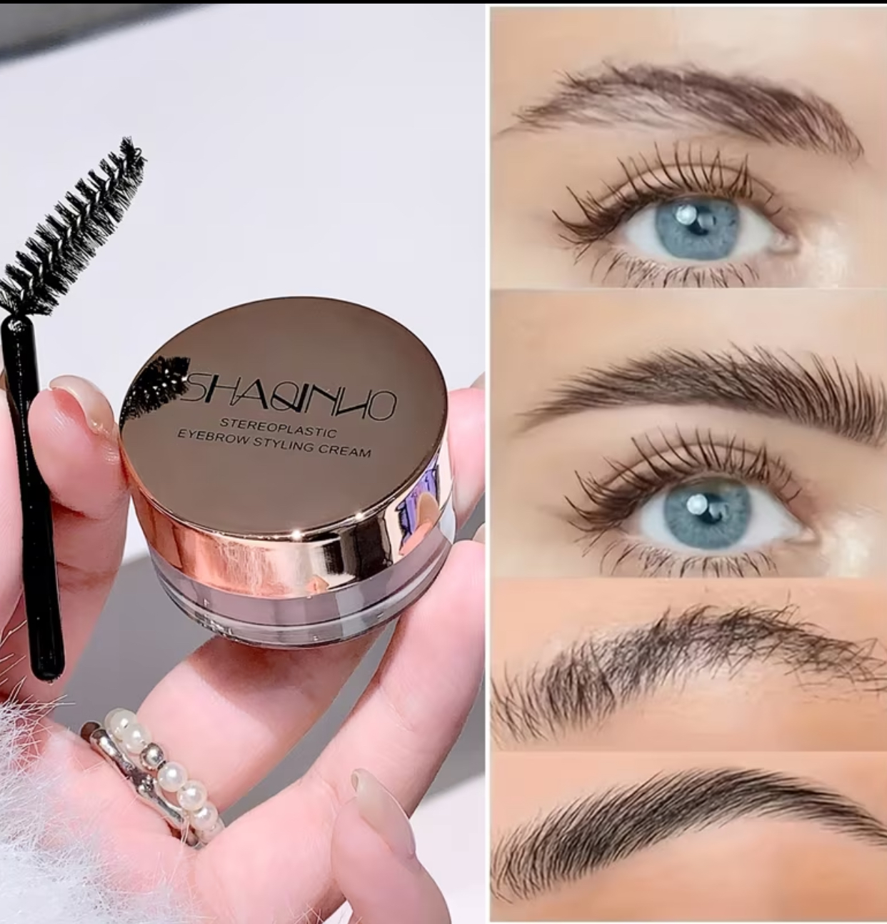 SHAQINHO Stereoplastic Eyebrow Styling Cream – Long-Lasting Waterproof Clear Brow Pomade Gel Pot with Angled Spoolie Brush