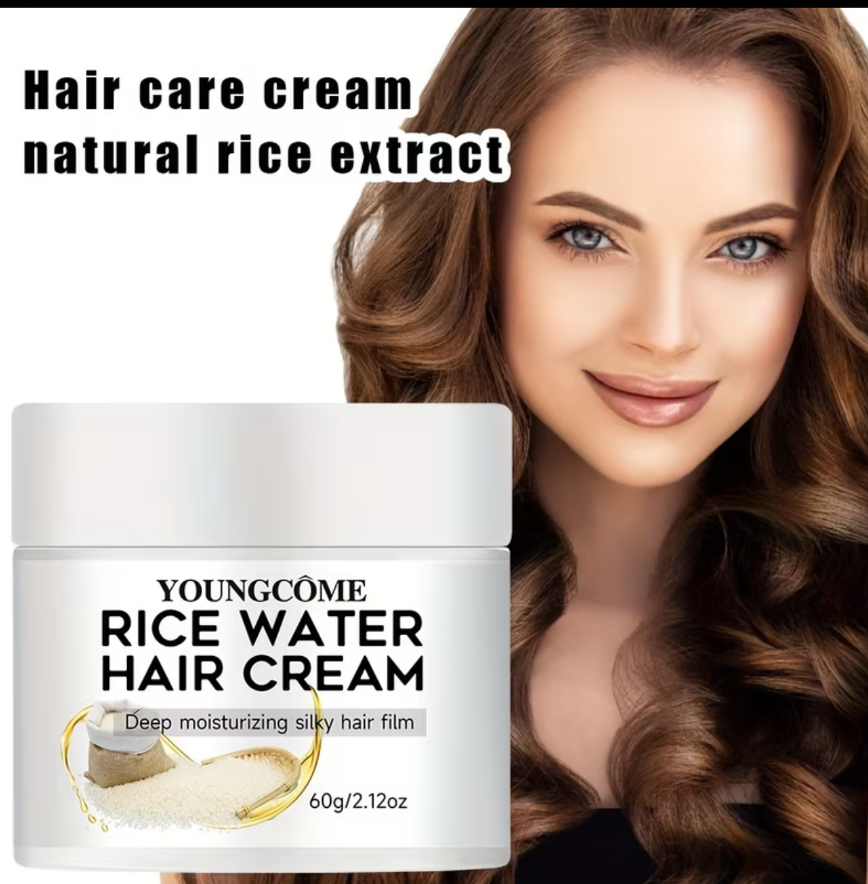 YOUNGCÔME Rice Water Hair Cream – Deep Moisturizing Silky Hair Film & Fast-Absorbing Instant Penetration Rinse (60g / 2.12oz) 2