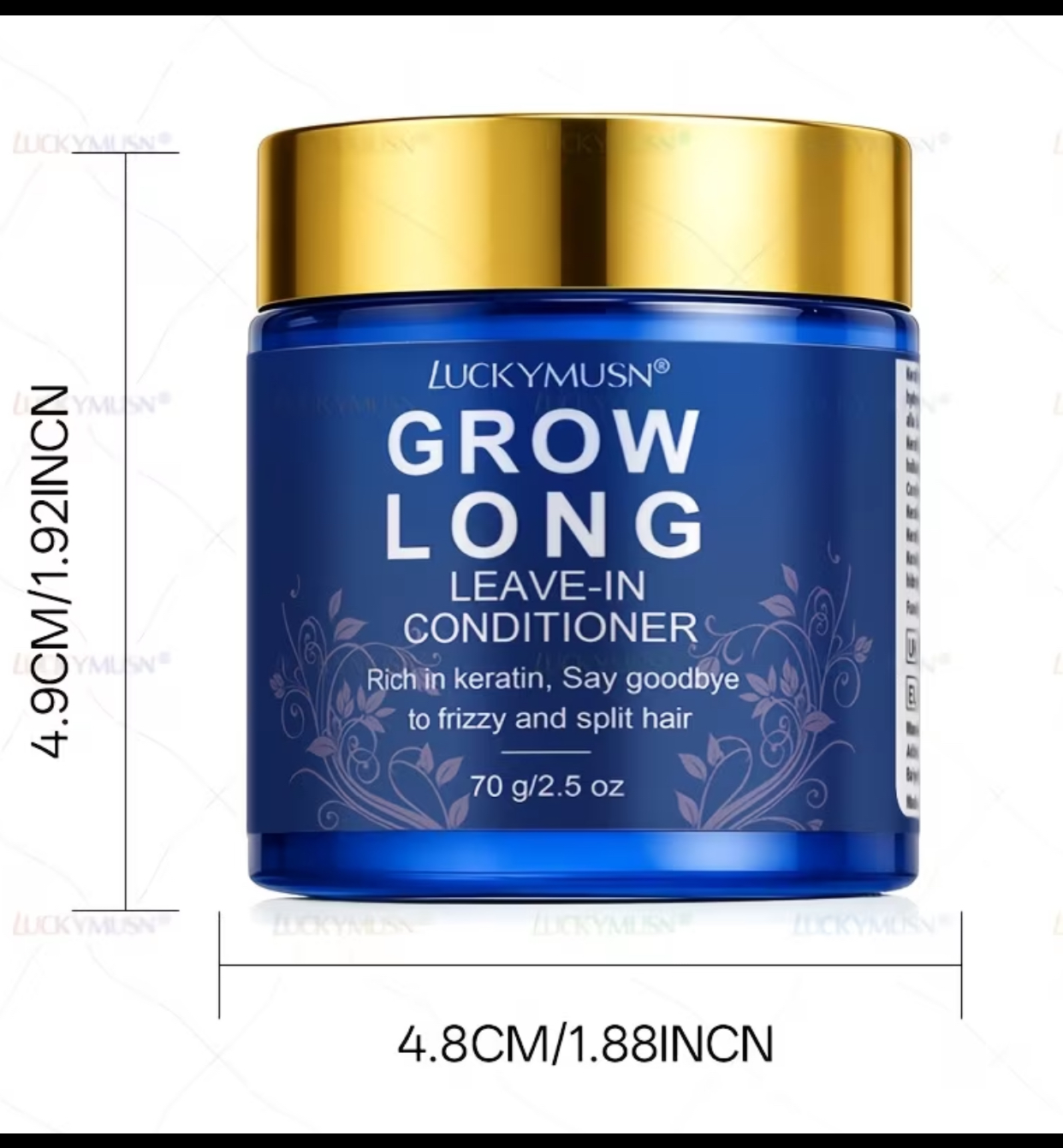 LUCKYMUSN Grow Long Leave-In Conditioner Jar – Keratin-Rich Anti-Frizz & Split-End Repairing Treatment Cream (70g / 2.5 oz) 2