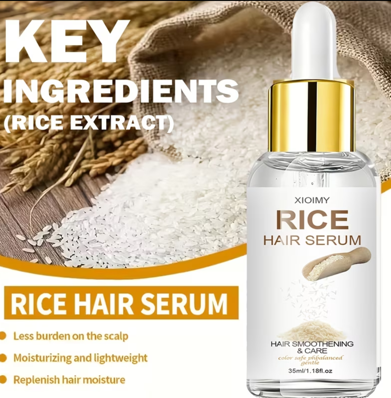XIOIMY Rice Hair Serum – Lightweight Hydrating & Smoothening Scalp-Safe Rice Extract Hair Care Oil (35ml / 1.18fl.oz) 2