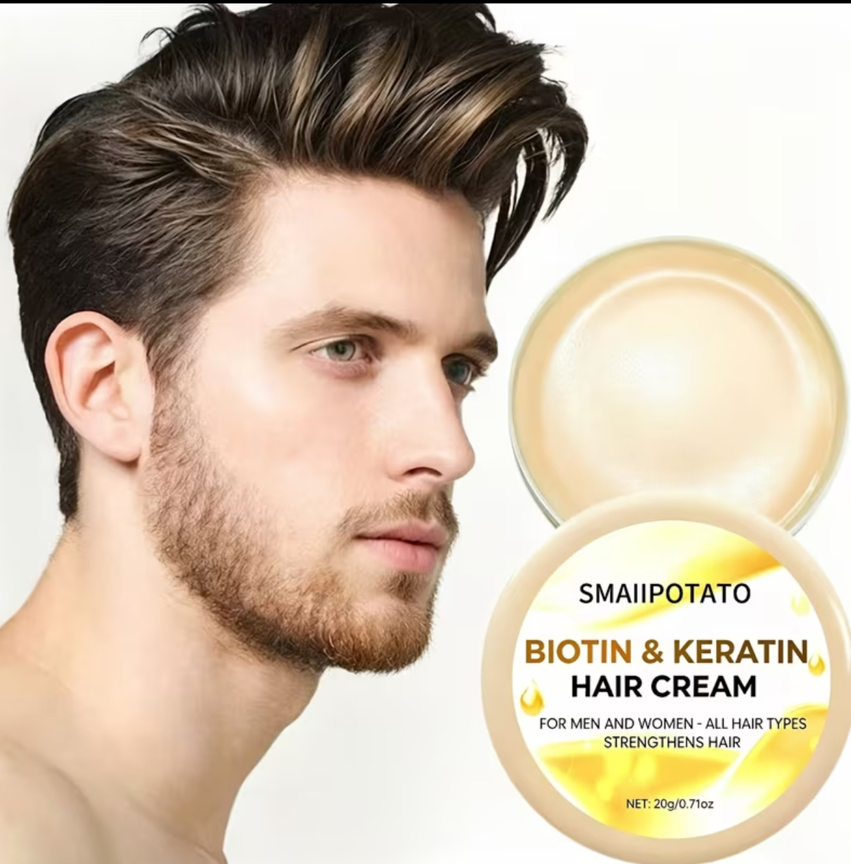 SMAIIPOTATO Biotin & Keratin Hair Cream – Root Strengthening & Deep Smoothing Styling Pomade for Men and Women (20g / 0.71oz)