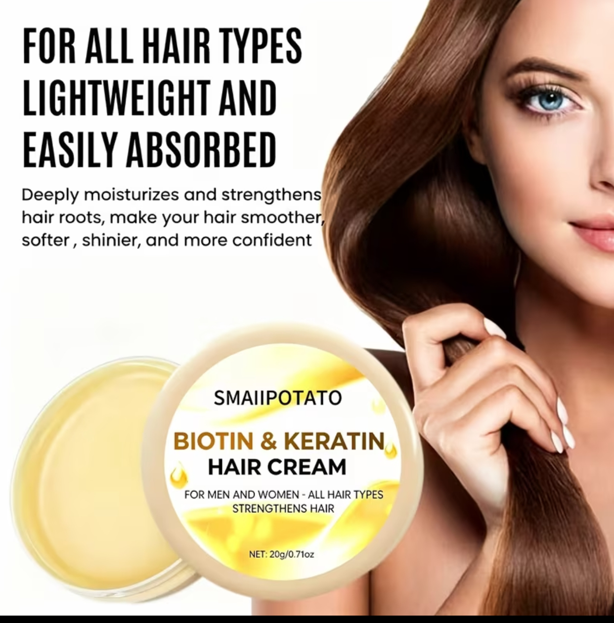 SMAIIPOTATO Biotin & Keratin Hair Cream – Root Strengthening & Deep Smoothing Styling Pomade for Men and Women (20g / 0.71oz) 2