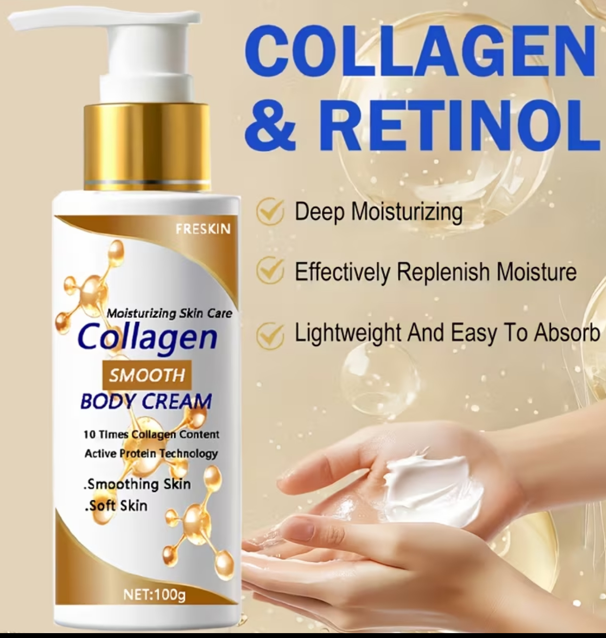 FRESKIN Collagen Smooth Body Cream – Active Protein Technology Moisturizing Skin Care (100g)
