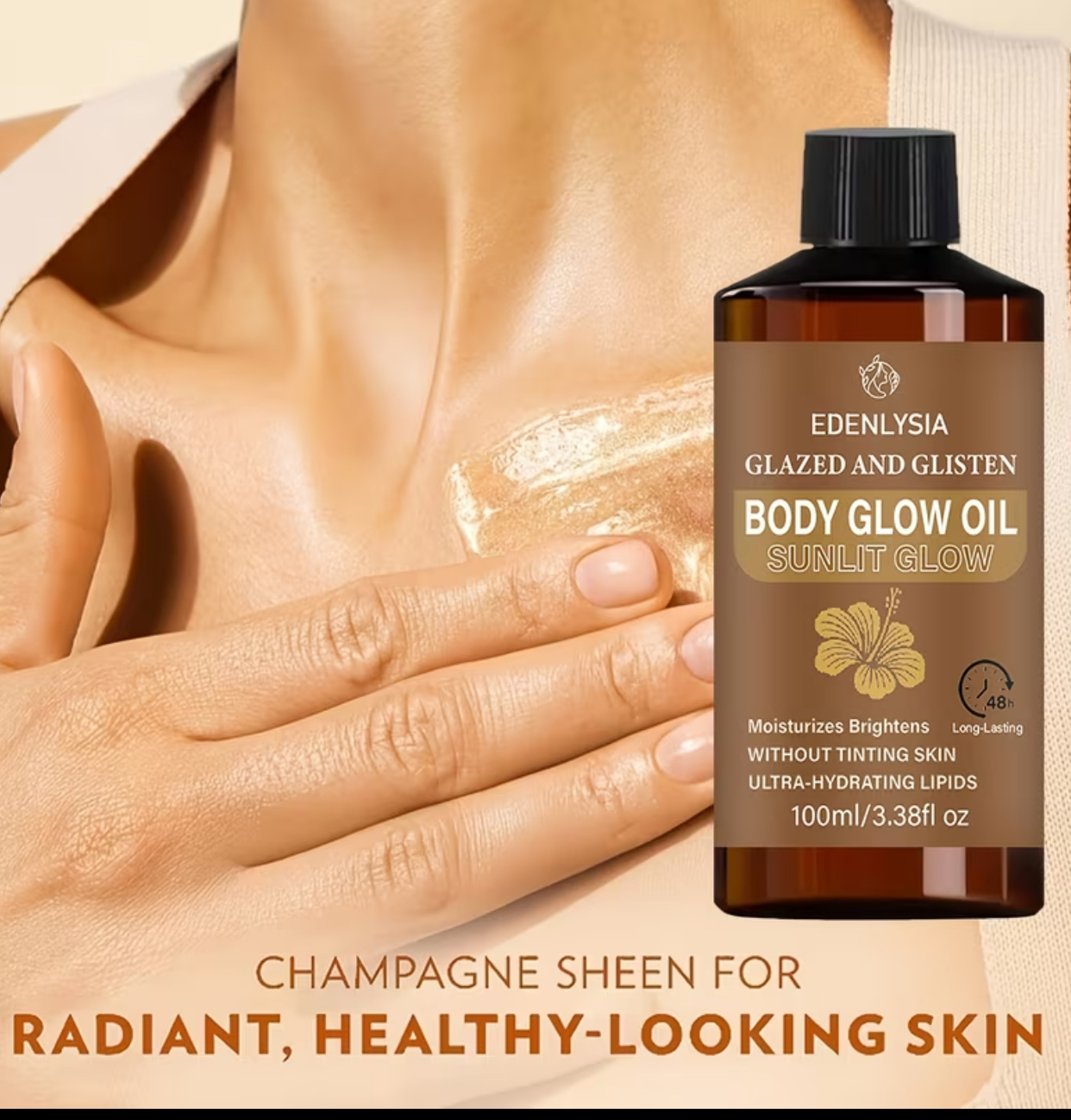 EDENLYSIA Glazed and Glisten Body Glow Oil – Sunlit Glow Champagne Sheen with Ultra-Hydrating Lipids (100ml / 3.38fl oz) 3