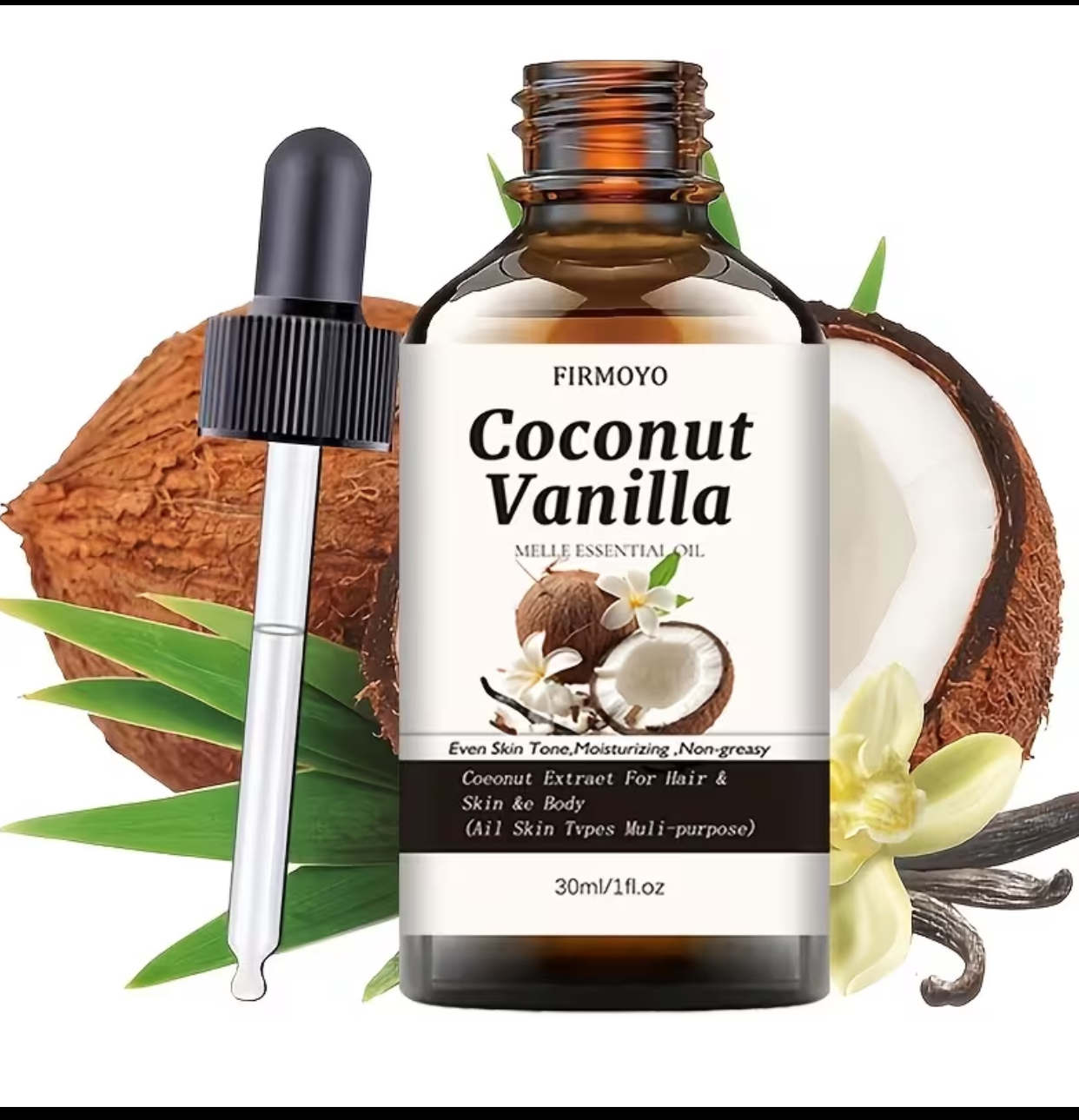 FIRMOYO Coconut Vanilla Multi-Purpose Essential Oil – Hydrating & Tone-Evening Treatment for Face, Body, Hair & Nails (30ml / 1fl.oz)