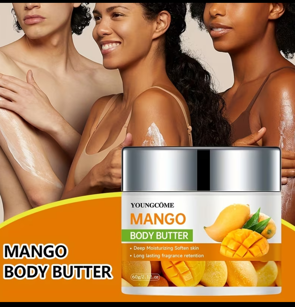 YOUNGCÔME Mango Body Butter Cream – Deep Moisturizing & Skin Softening Formula with Long-Lasting Fragrance Retention (60g / 2.12oz)