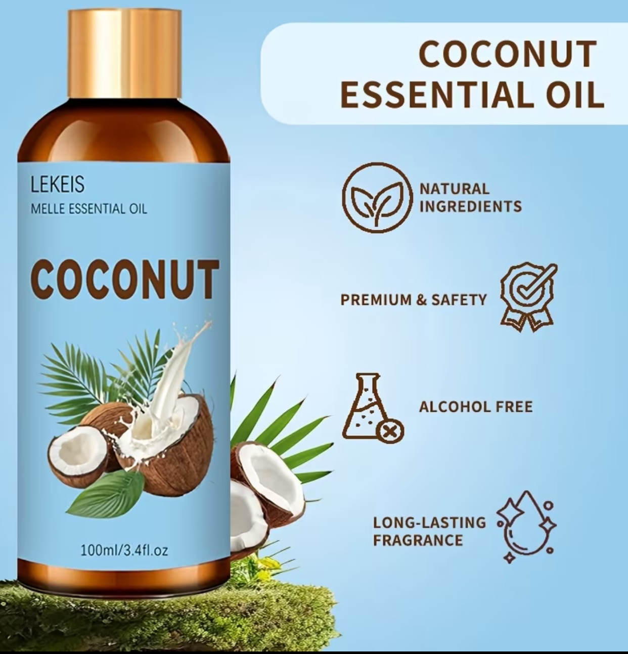LEKEIS Coconut Essential Oil – Deep Moisturizing Full Body Massage & Hair Improvement Treatment Oil (100ml / 3.4fl.oz) 3