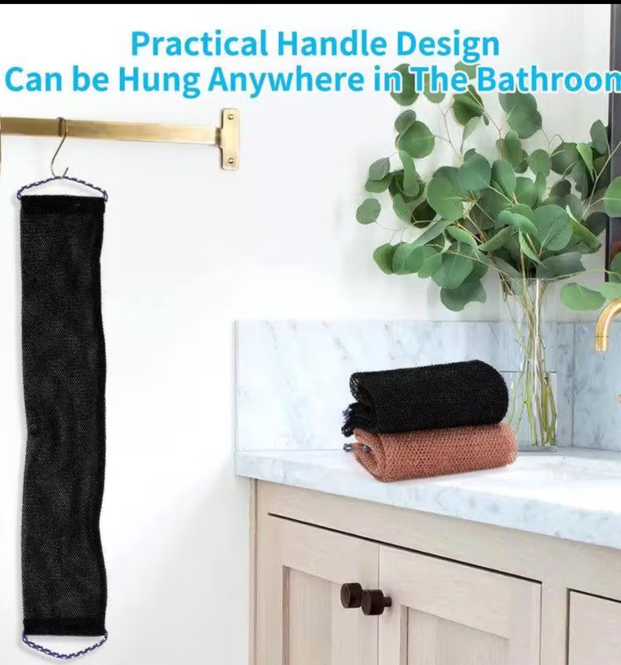 Dual-Handle Long Mesh Back Scrubber & Exfoliating Body Towel Set – Deep Cleansing Washcloth for Hard-to-Reach Areas (Black & Brown Pack) 3