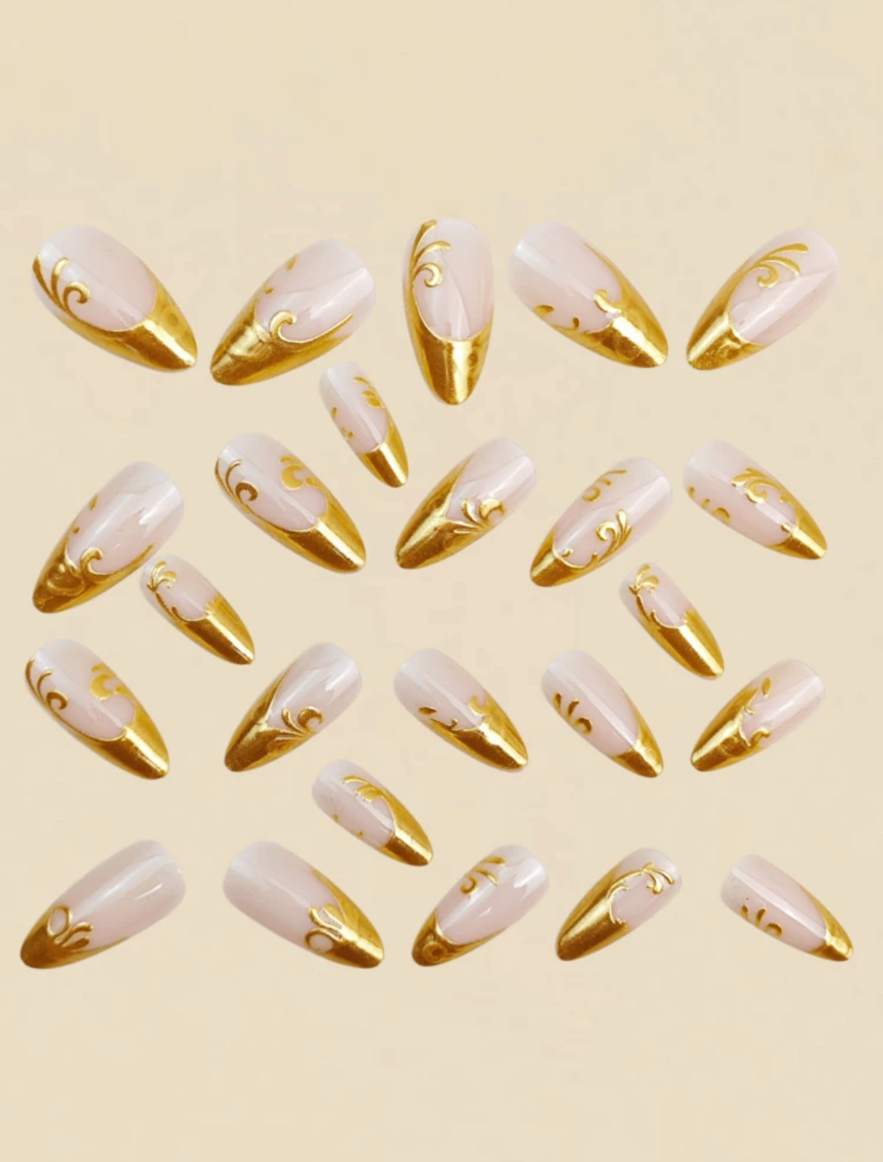 24pcs Luxury 3D Baroque Liquid Gold Chrome Ornate Filigree Sculpted Stiletto Press-On Nails Set 3