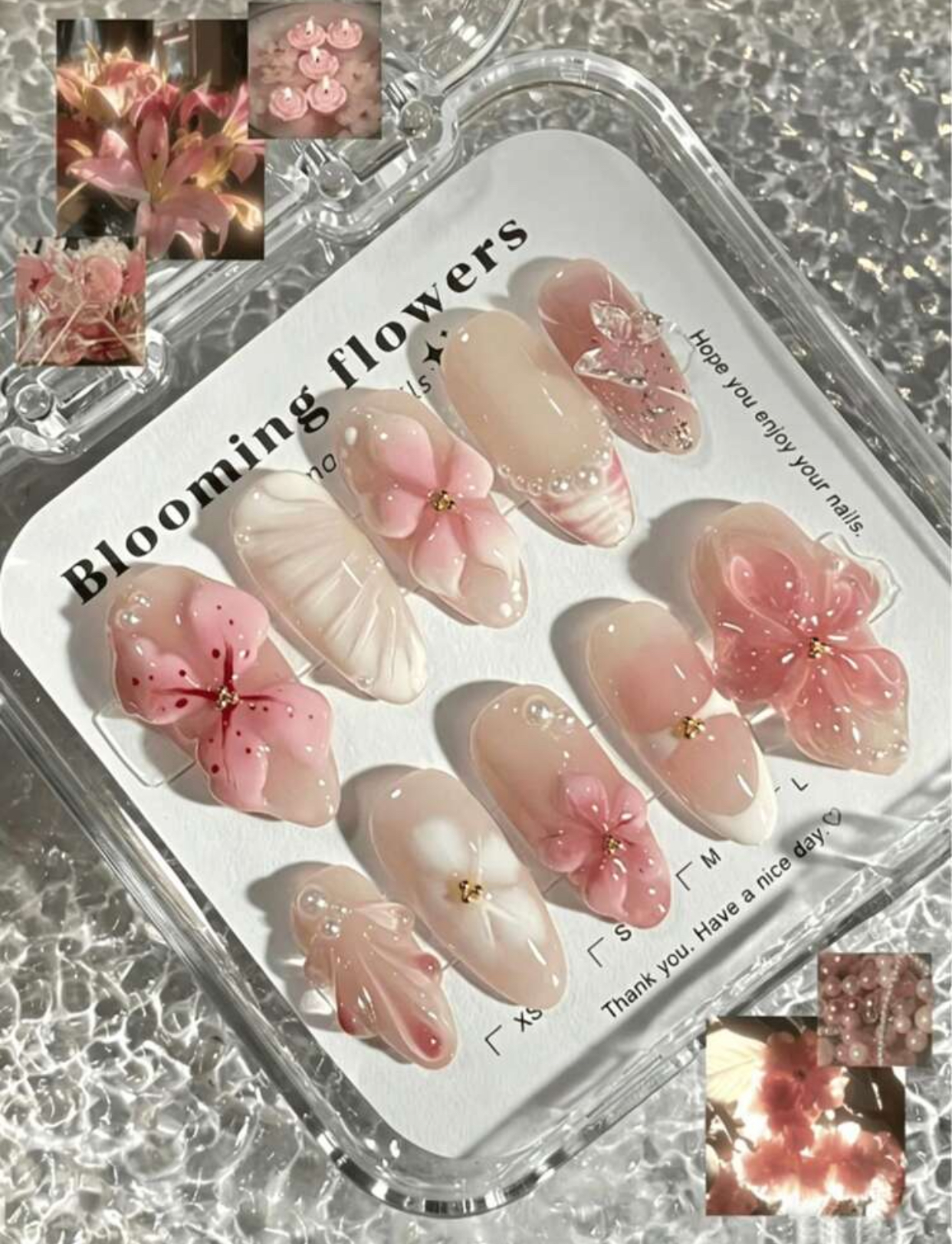 Enchanted Blooming Flowers Soft Pink Coquette 3D Sculpted Blossom and Pearl Embellished Press-On Nails
