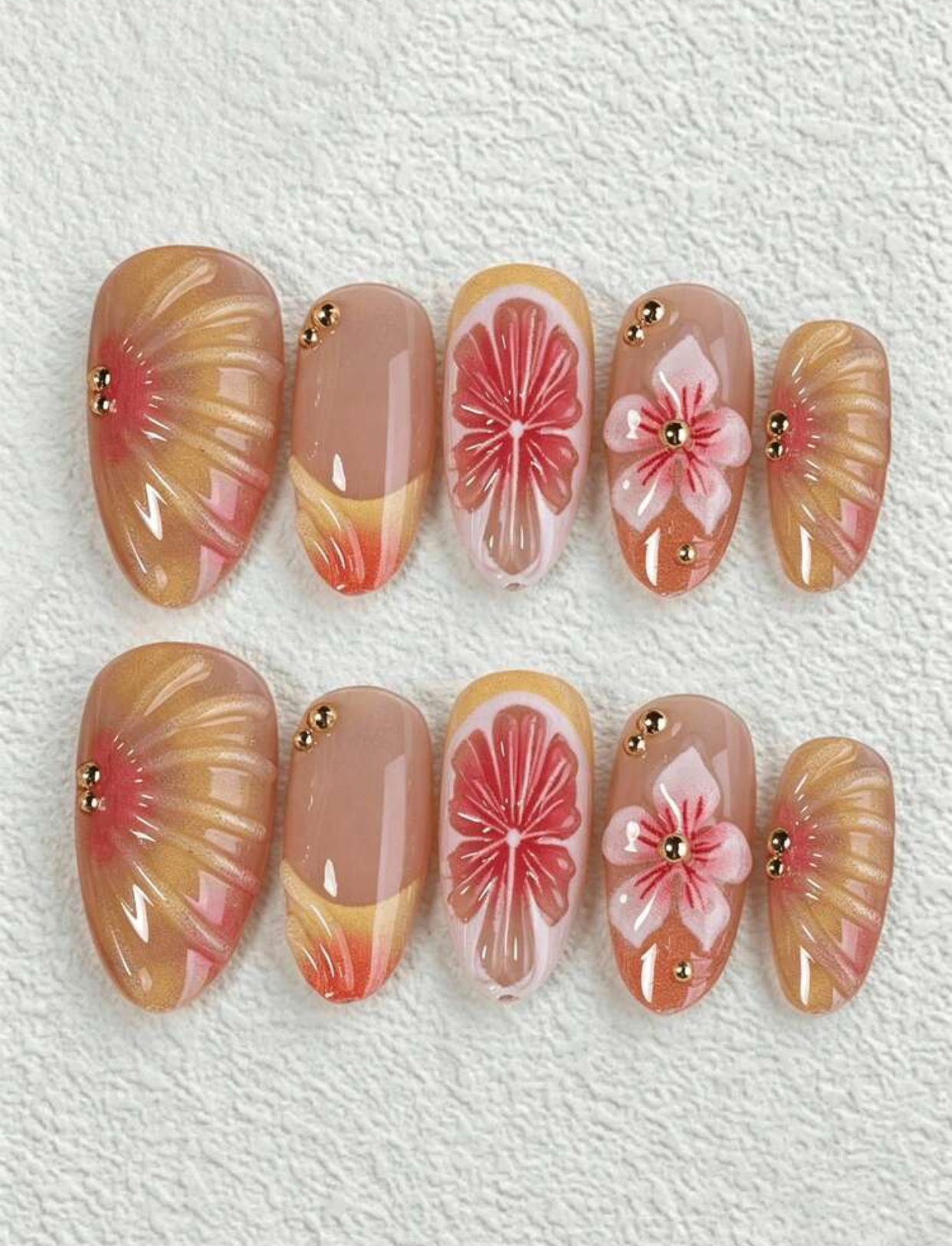 Enchanted Blooming Flowers Soft Pink Coquette 3D Sculpted Blossom and Pearl Embellished Press-On Nails 3