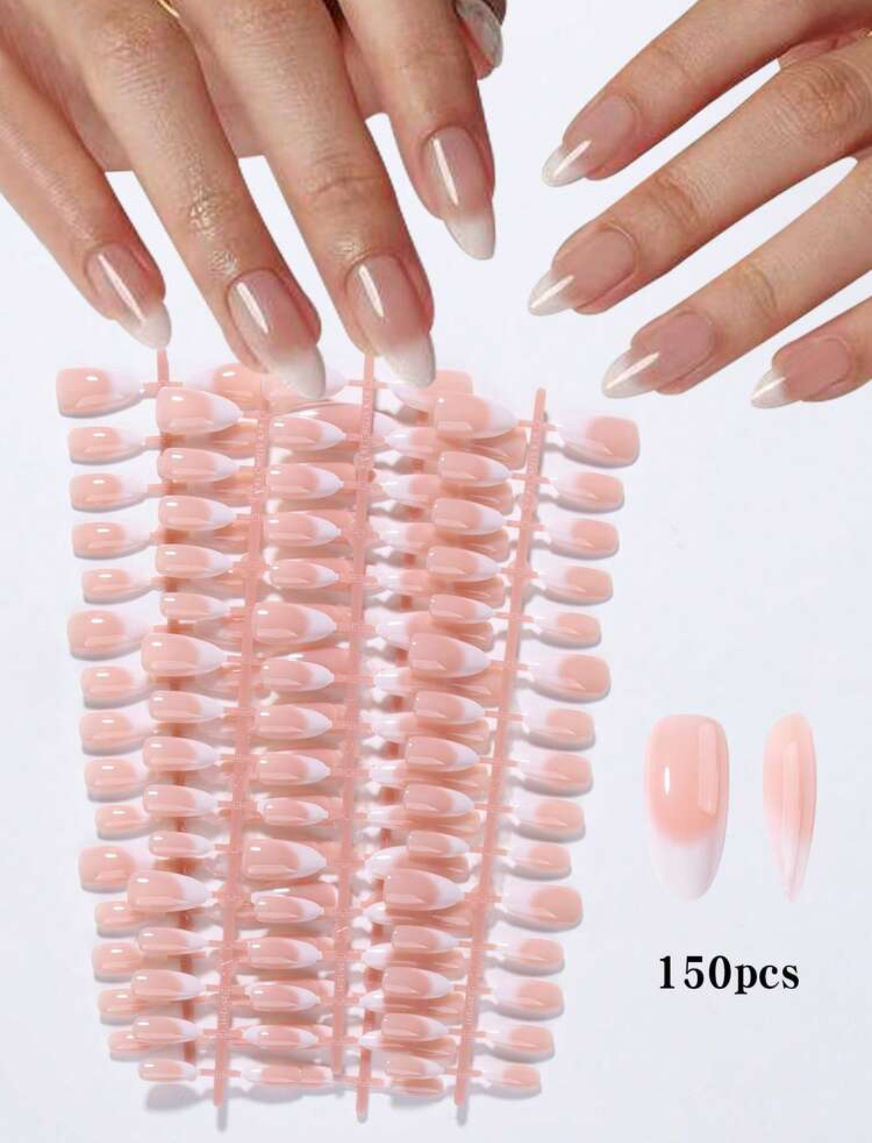 Ultimate 150-Piece Classic Long Almond Vanilla Nude and Soft White French Tip Press-On Manicure Set 2