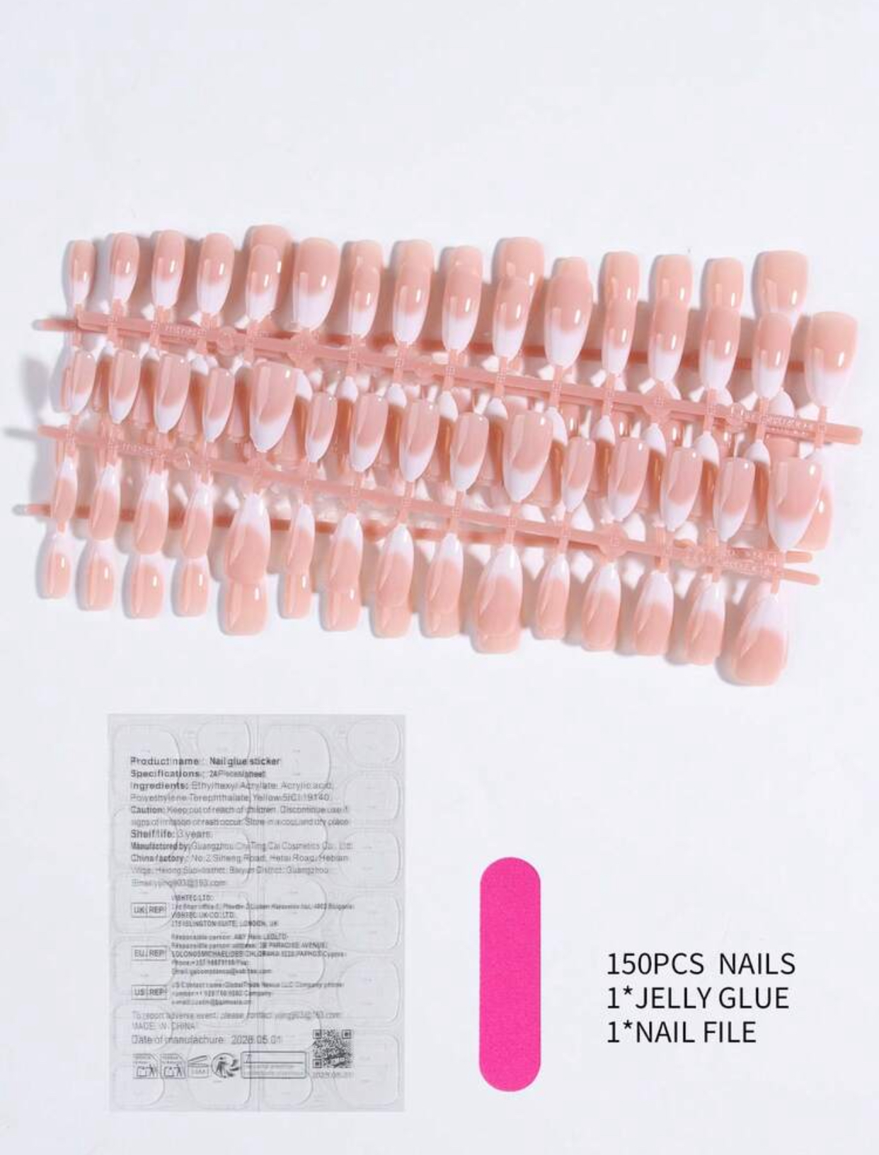 Ultimate 150-Piece Classic Long Almond Vanilla Nude and Soft White French Tip Press-On Manicure Set 3