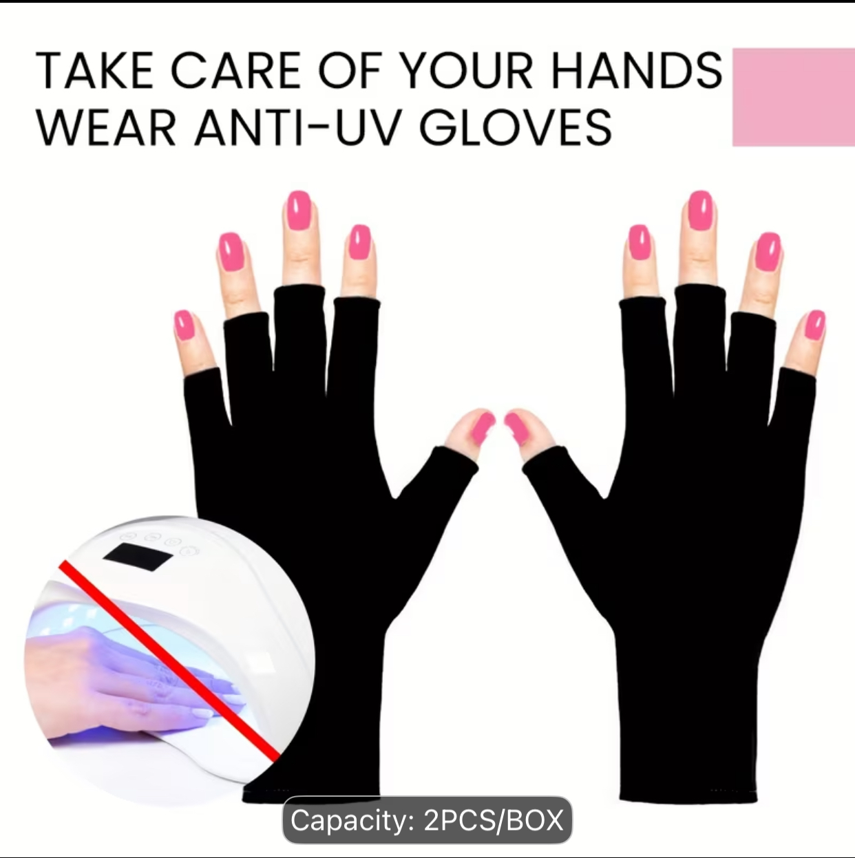 2pcs EELHOE Professional Fingerless Anti-UV Manicure Gloves UPF 99+ Skin Protective Shield for UV/LED Gel Nail Lamps 2