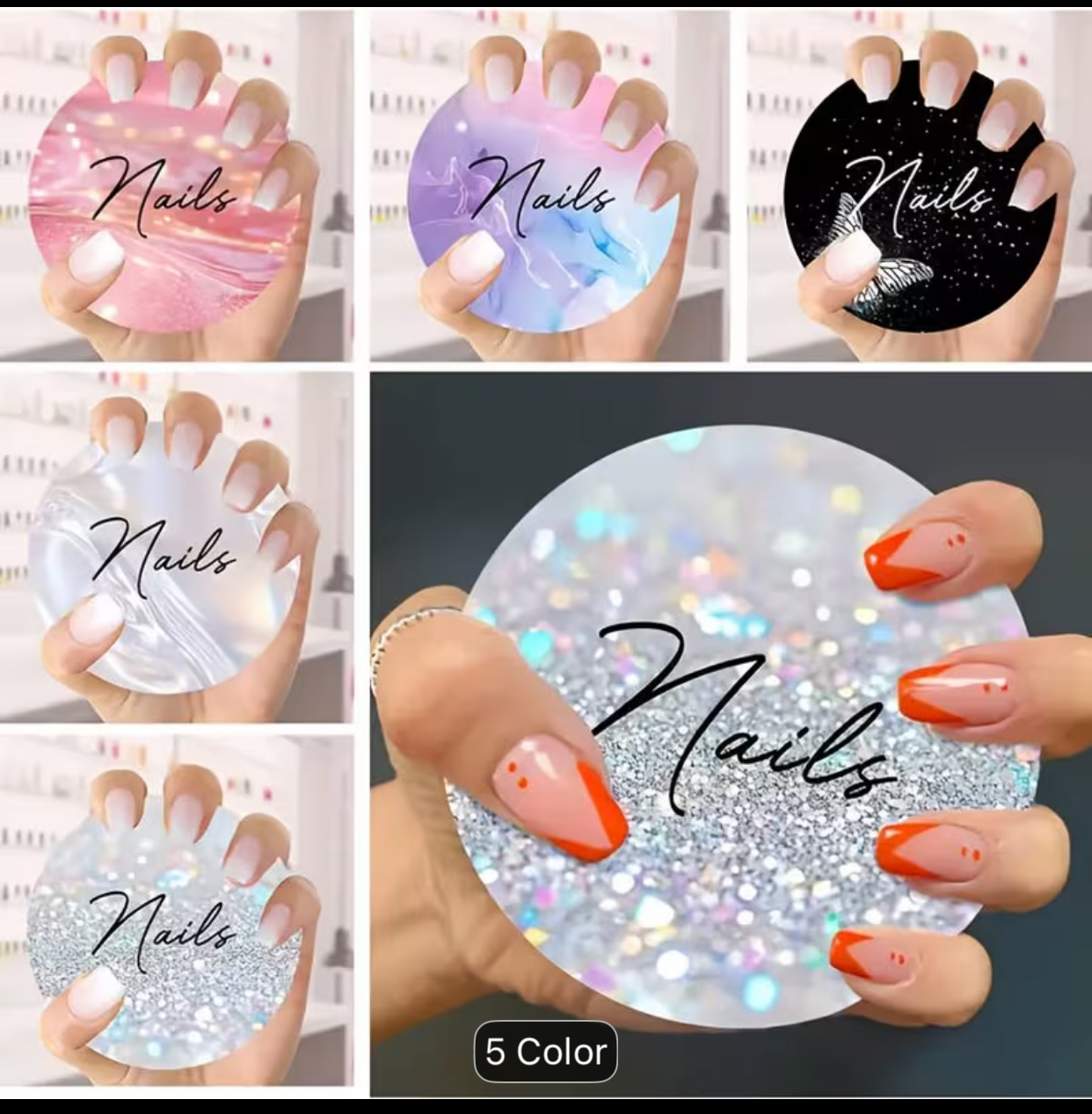 Professional Multicolored Crystal Acrylic Round Handheld Nail Art Display and Photography Props