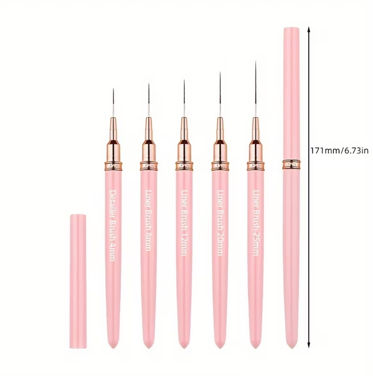Premium 5-Piece Professional Pink and Gold Nail Art Liner and Ultra-Fine Detailer Brush Kit 2