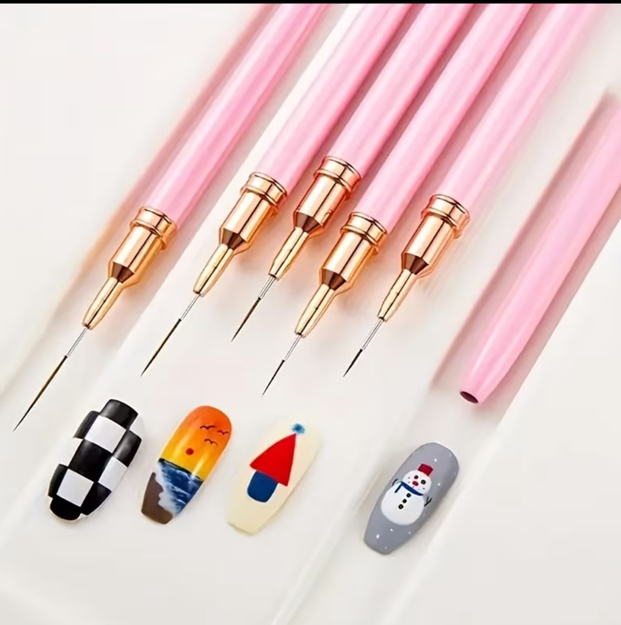 Premium 5-Piece Professional Pink and Gold Nail Art Liner and Ultra-Fine Detailer Brush Kit 3