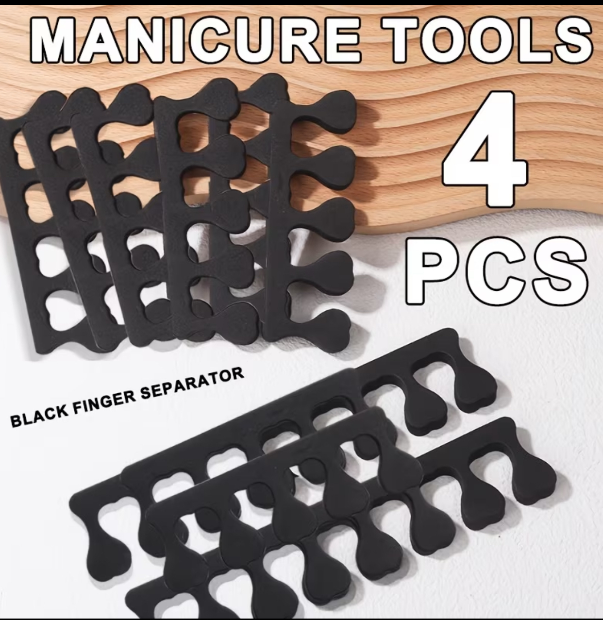 Comfort Fit High-Density Black Foam Finger and Toe Separators 4-Piece Value Pack for Pedicures and Manicures