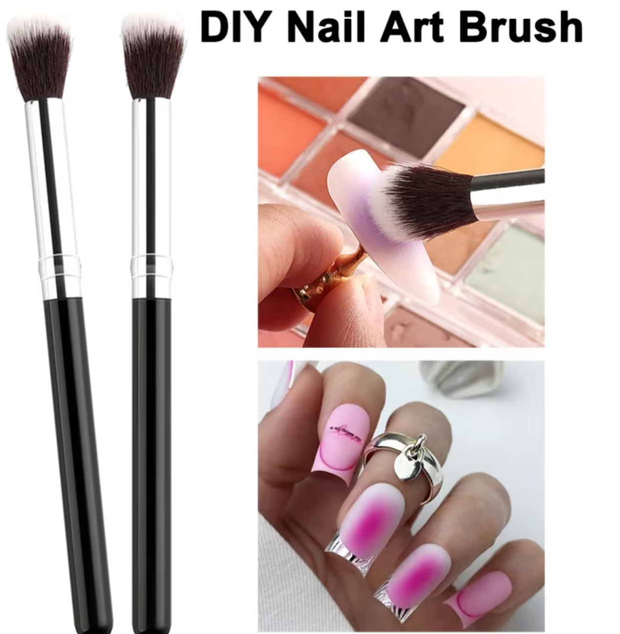 2pcs Professional Dual-Ended Airbrush Effect Ombre Gradient Blending and Smudge Brushes for Nail Art Blush Designs